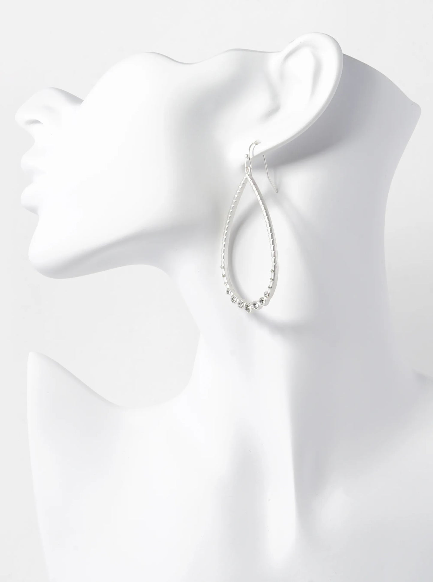 Graduated Crystal Stone Studded Textured Metal Teardrop Dangle Earrings