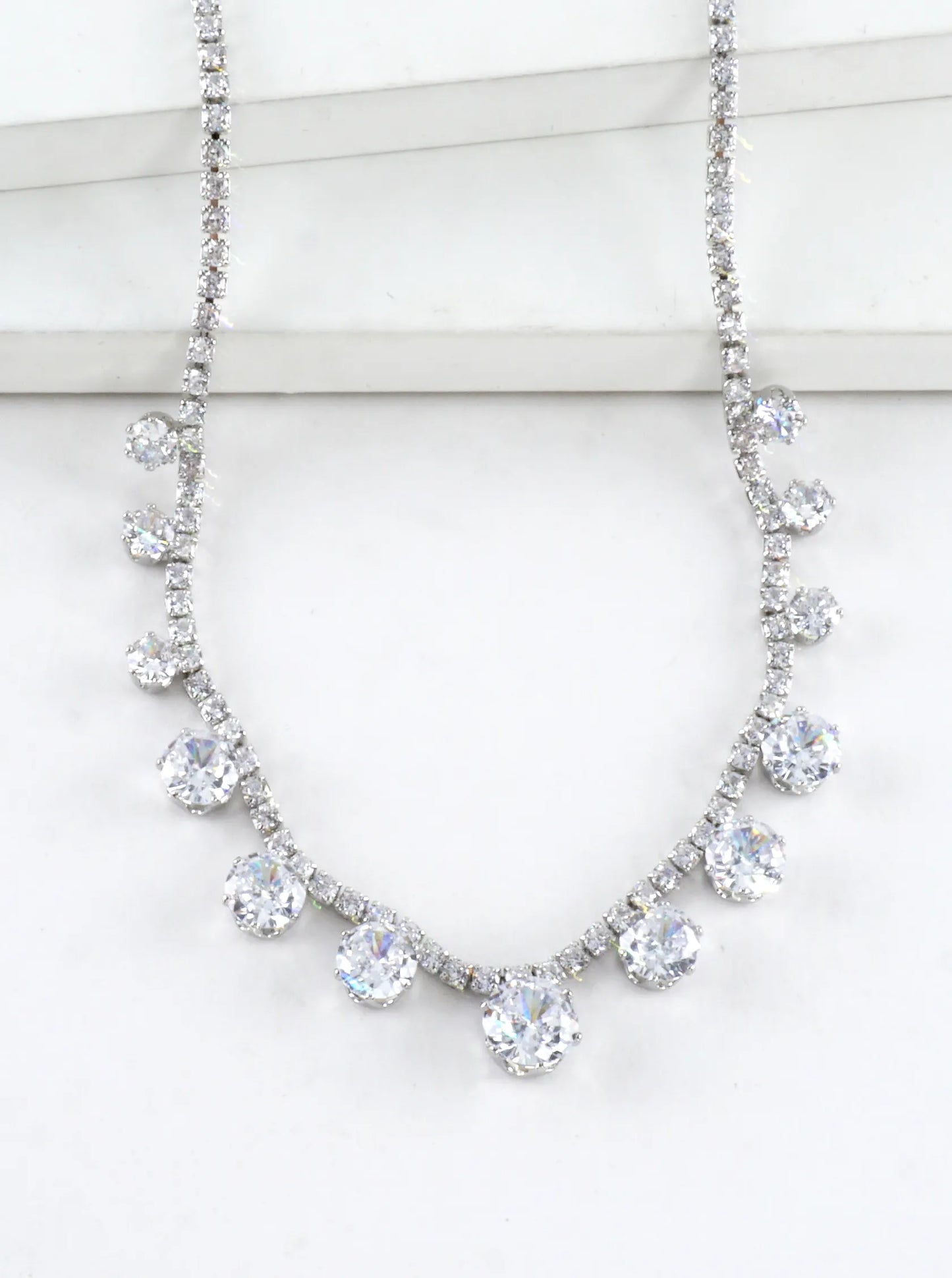 Graduated Drop Cubic Zirconia Tennis Necklace