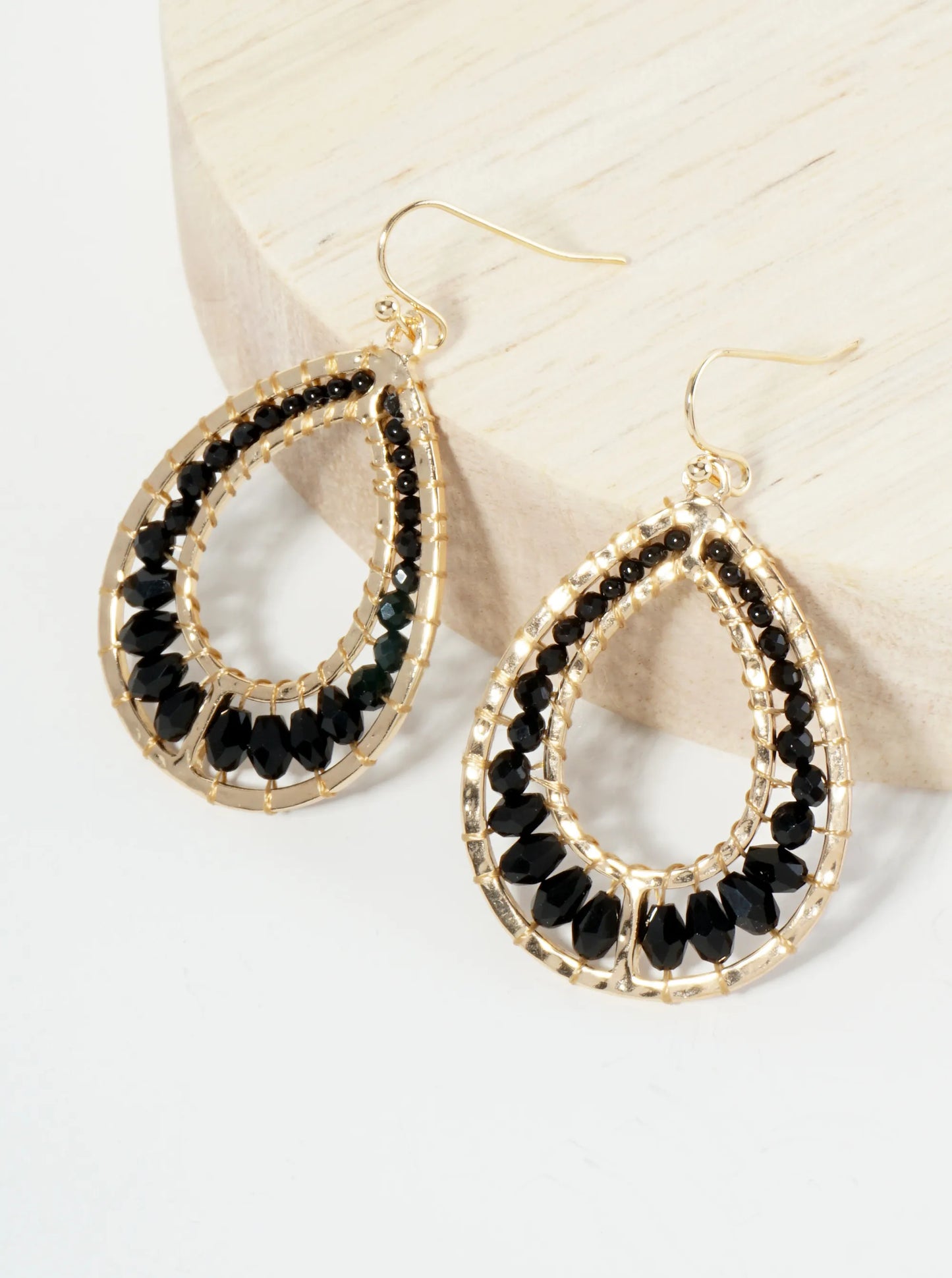 Graduated Glass Beaded Cutout Teardrop Dangle Earrings