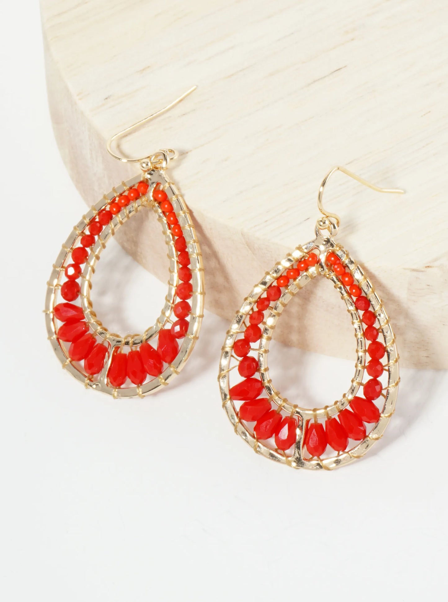 Graduated Glass Beaded Cutout Teardrop Dangle Earrings