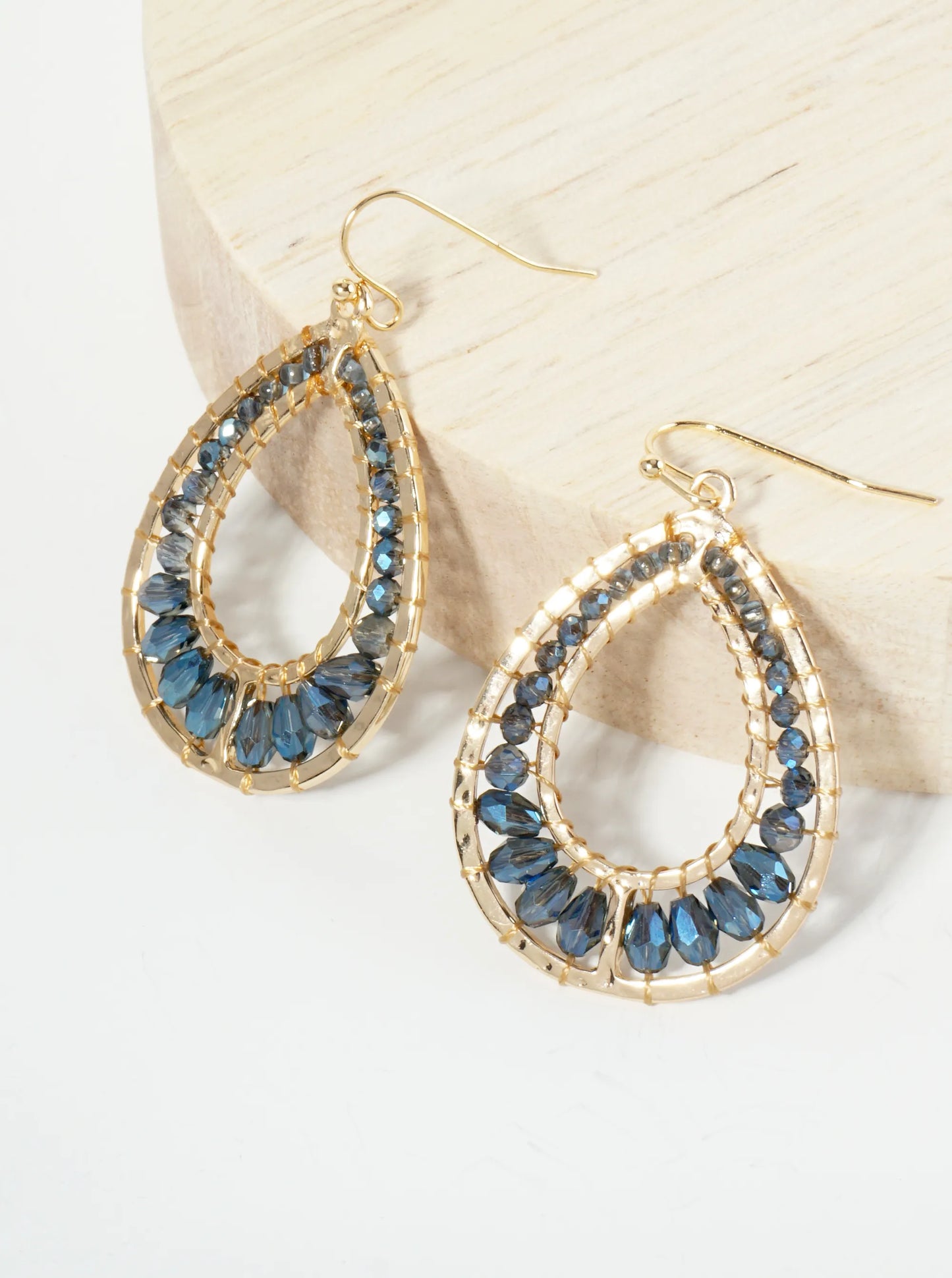 Graduated Glass Beaded Cutout Teardrop Dangle Earrings