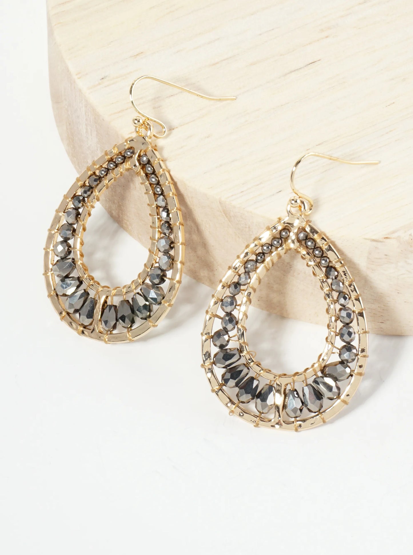 Graduated Glass Beaded Cutout Teardrop Dangle Earrings
