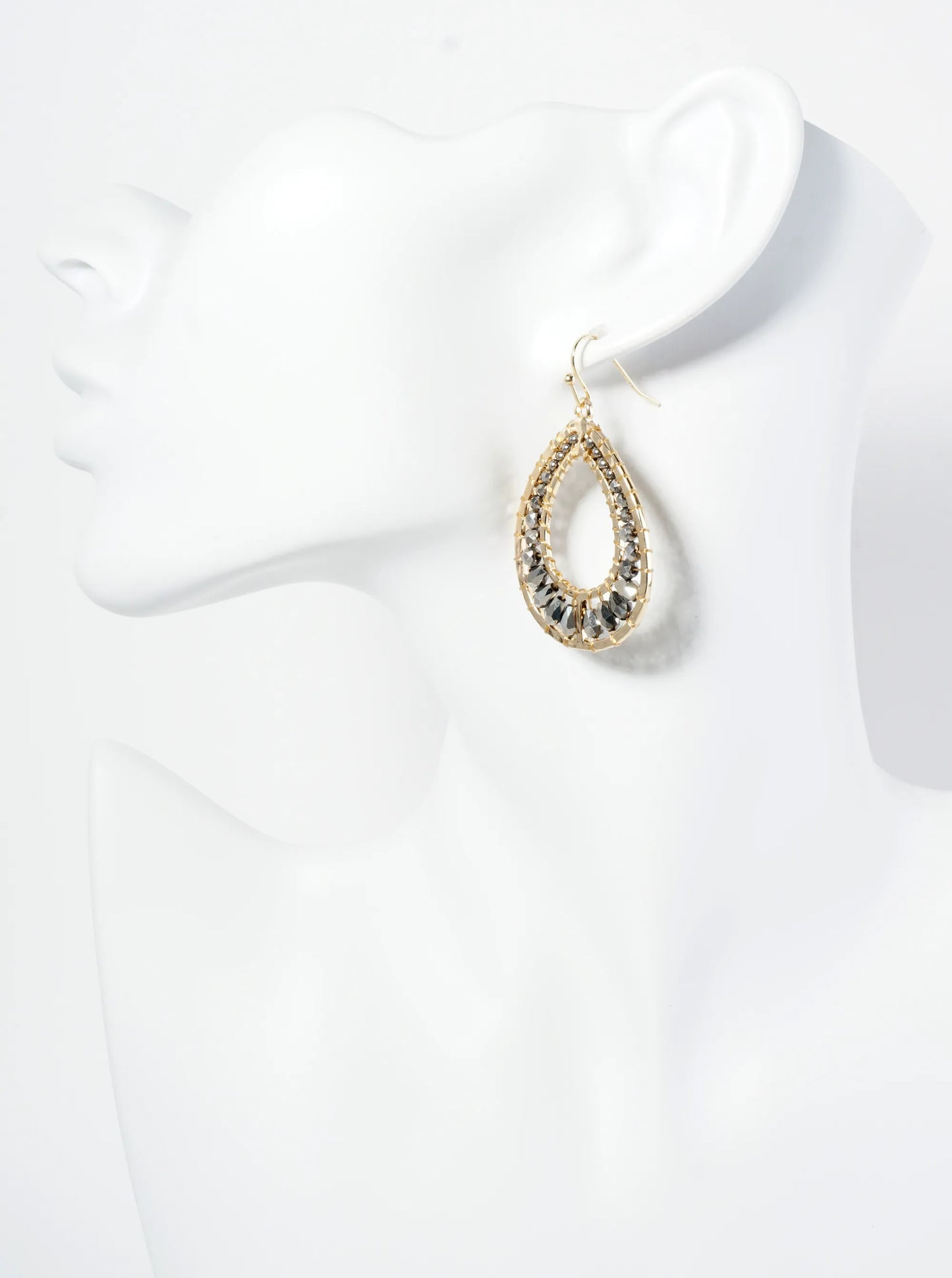 Graduated Glass Beaded Cutout Teardrop Dangle Earrings