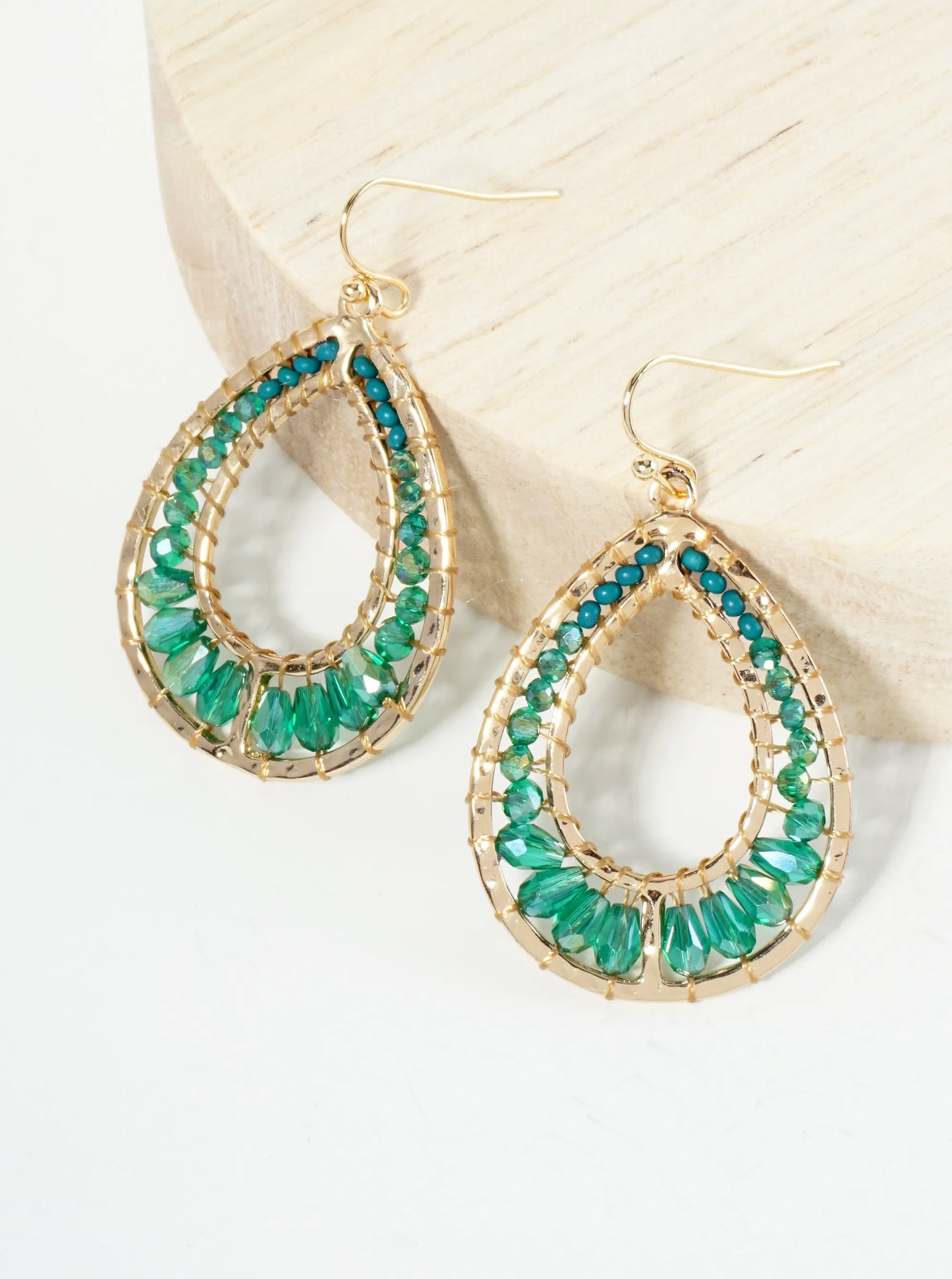 Graduated Glass Beaded Cutout Teardrop Dangle Earrings