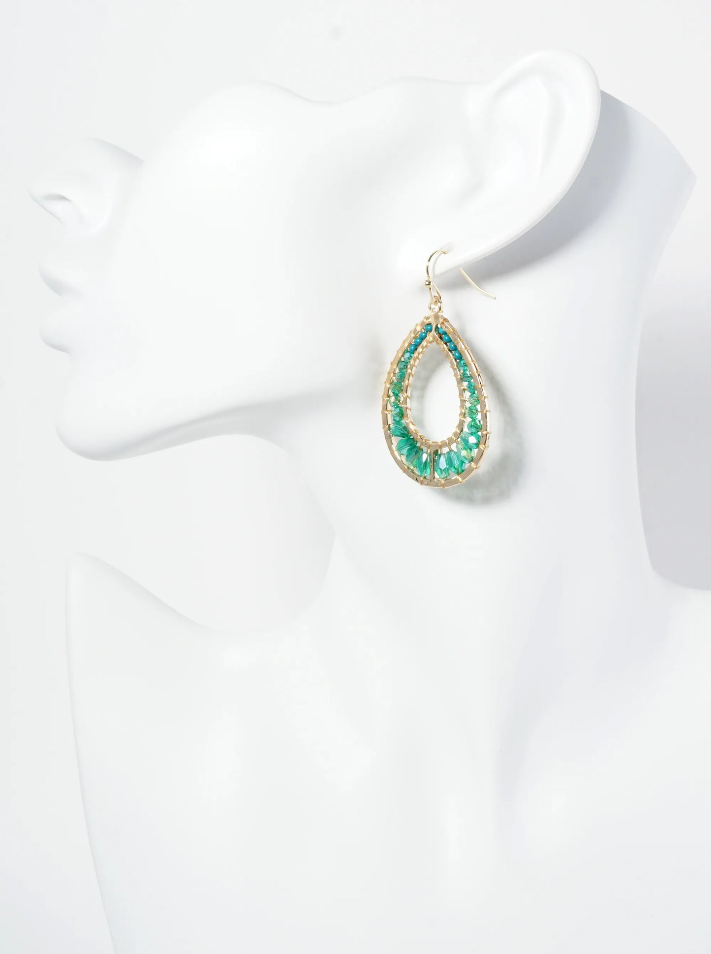 Graduated Glass Beaded Cutout Teardrop Dangle Earrings