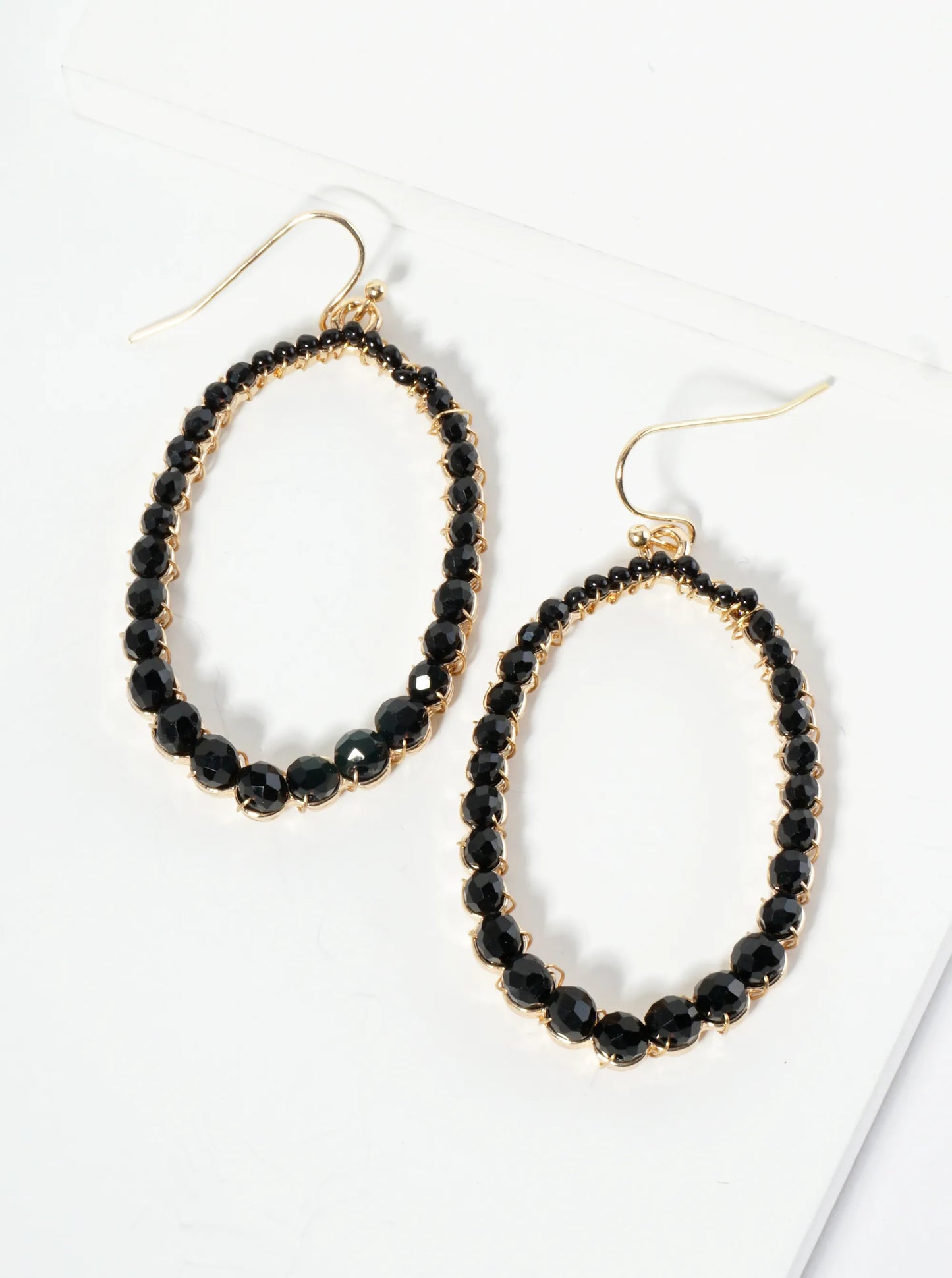 Graduated Glass Beaded Long Hexagon Dangle Drop Earrings