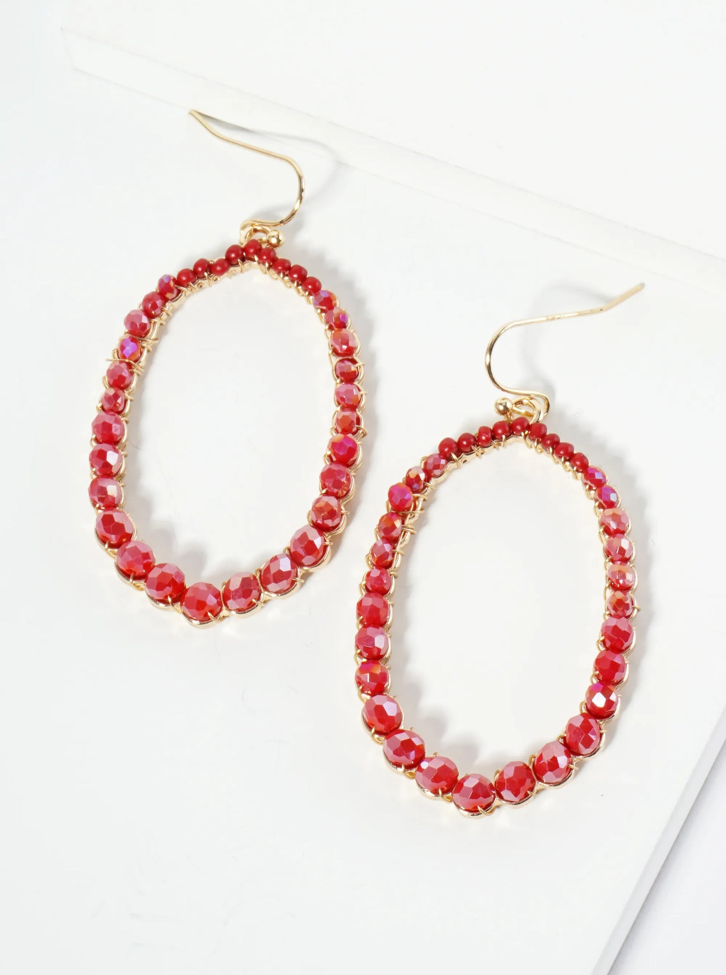 Graduated Glass Beaded Long Hexagon Dangle Drop Earrings