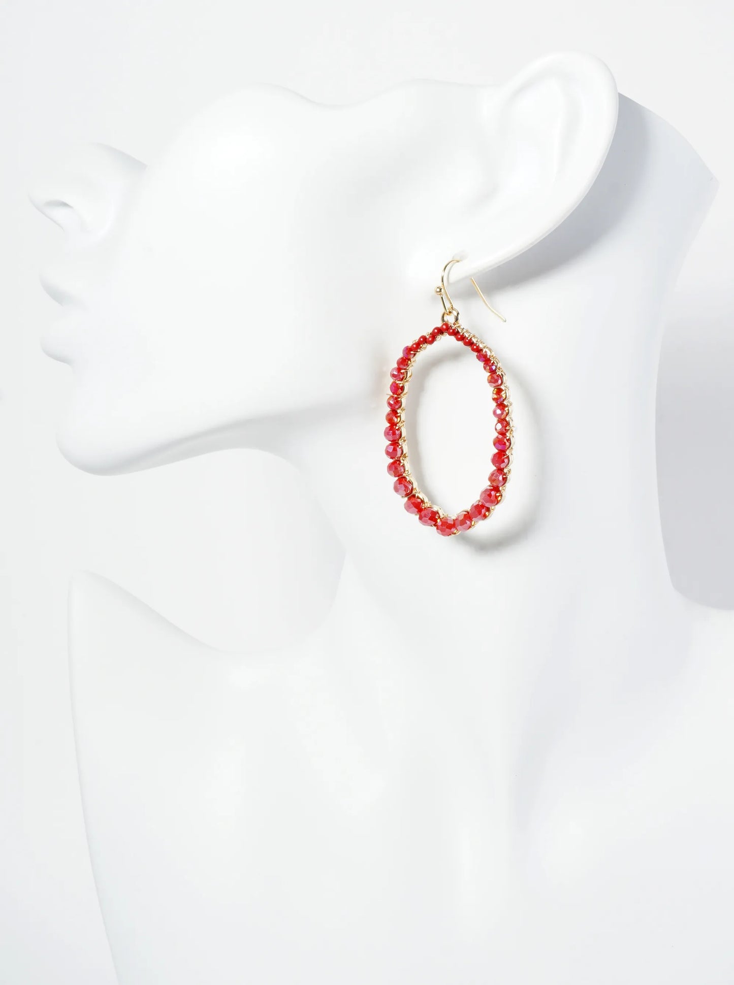 Graduated Glass Beaded Long Hexagon Dangle Drop Earrings
