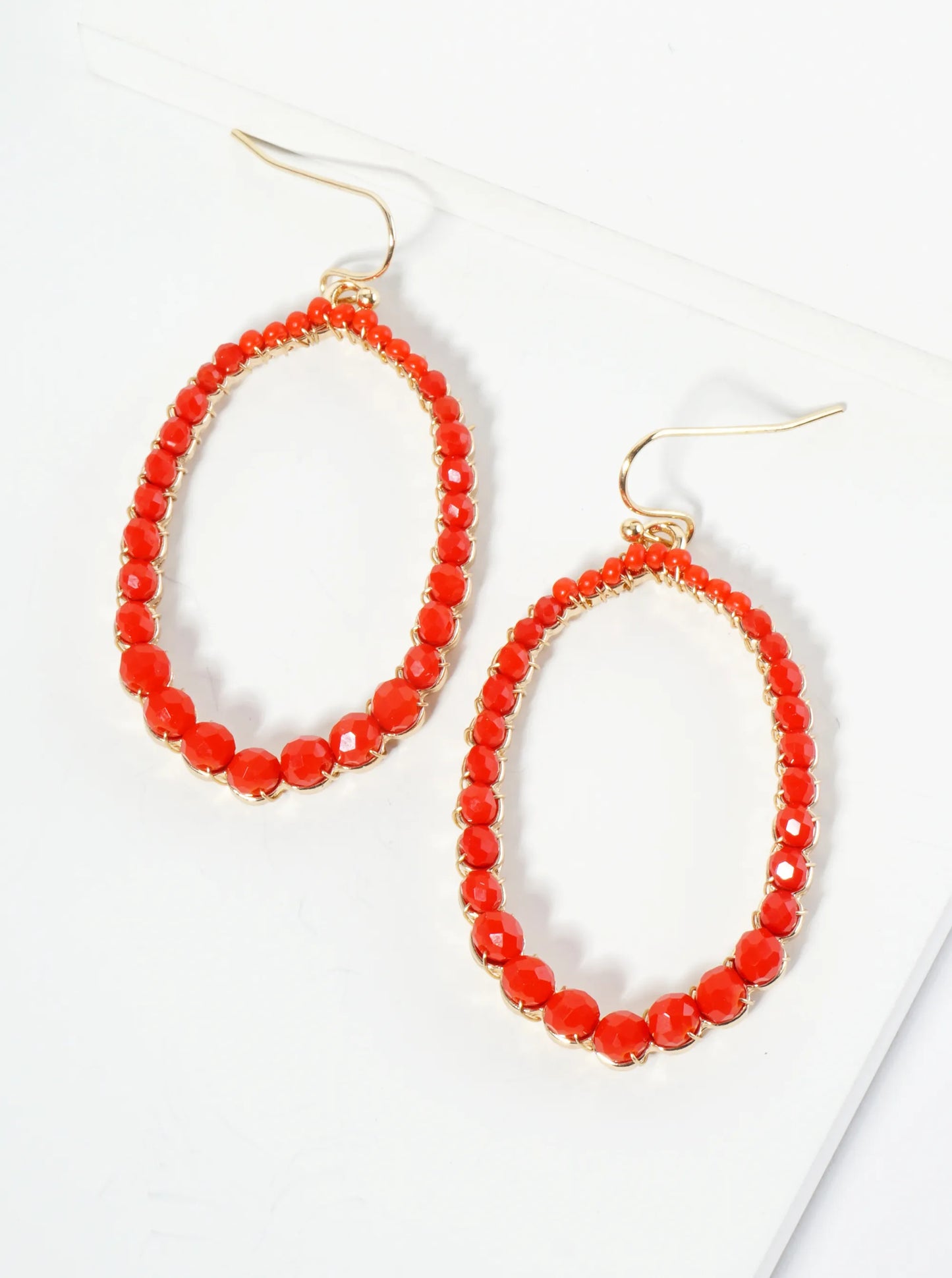 Graduated Glass Beaded Long Hexagon Dangle Drop Earrings