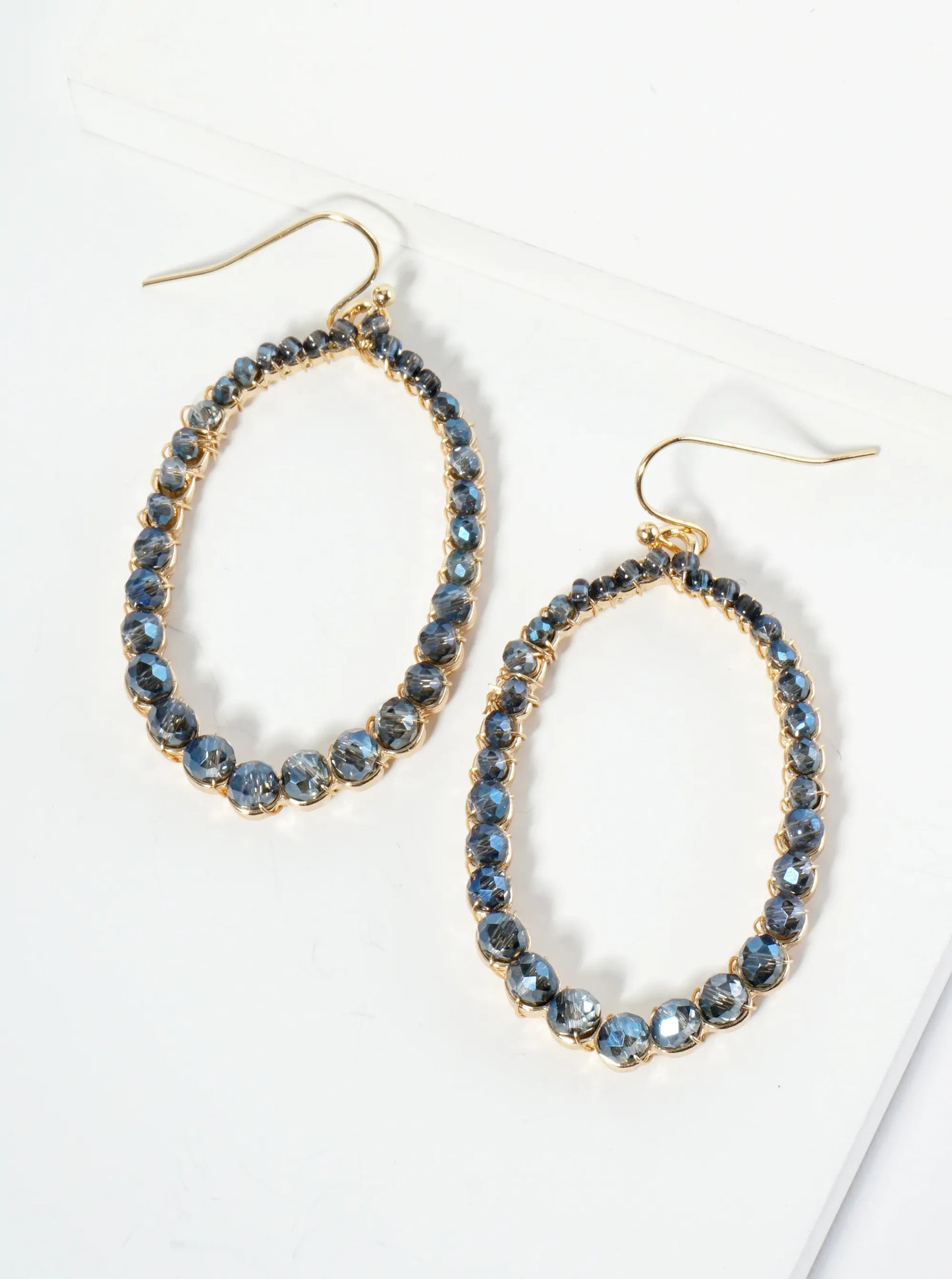 Graduated Glass Beaded Long Hexagon Dangle Drop Earrings