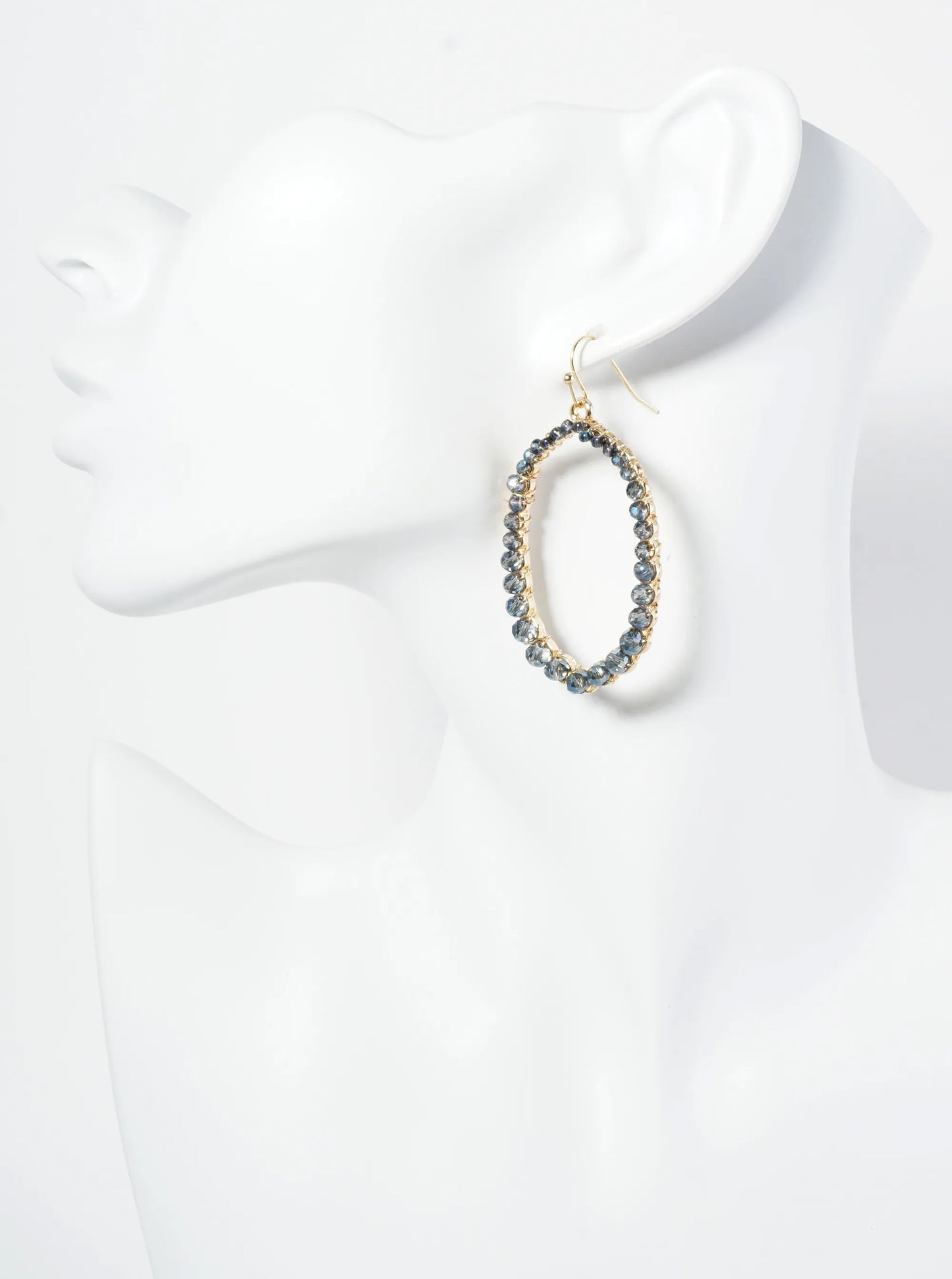 Graduated Glass Beaded Long Hexagon Dangle Drop Earrings