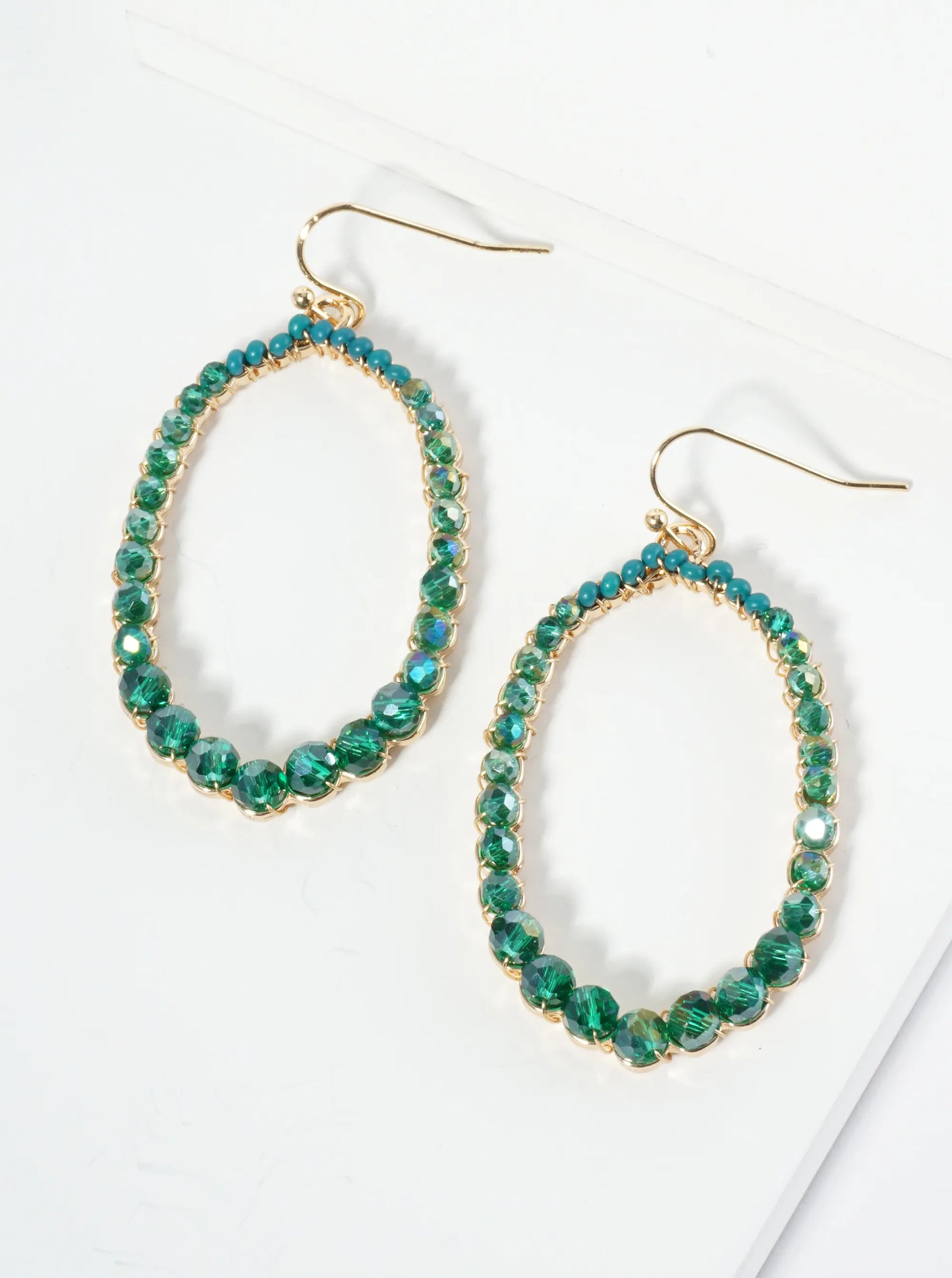 Graduated Glass Beaded Long Hexagon Dangle Drop Earrings