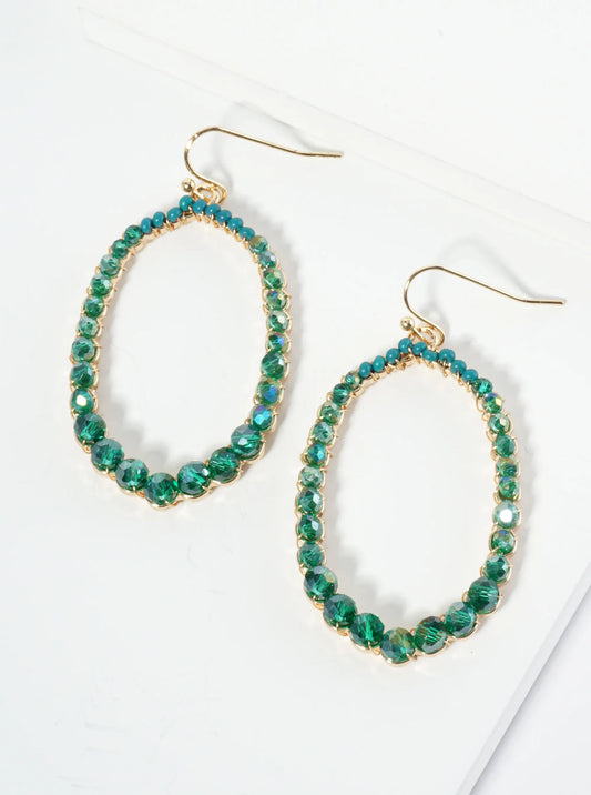 Graduated Glass Beaded Long Hexagon Dangle Drop Earrings