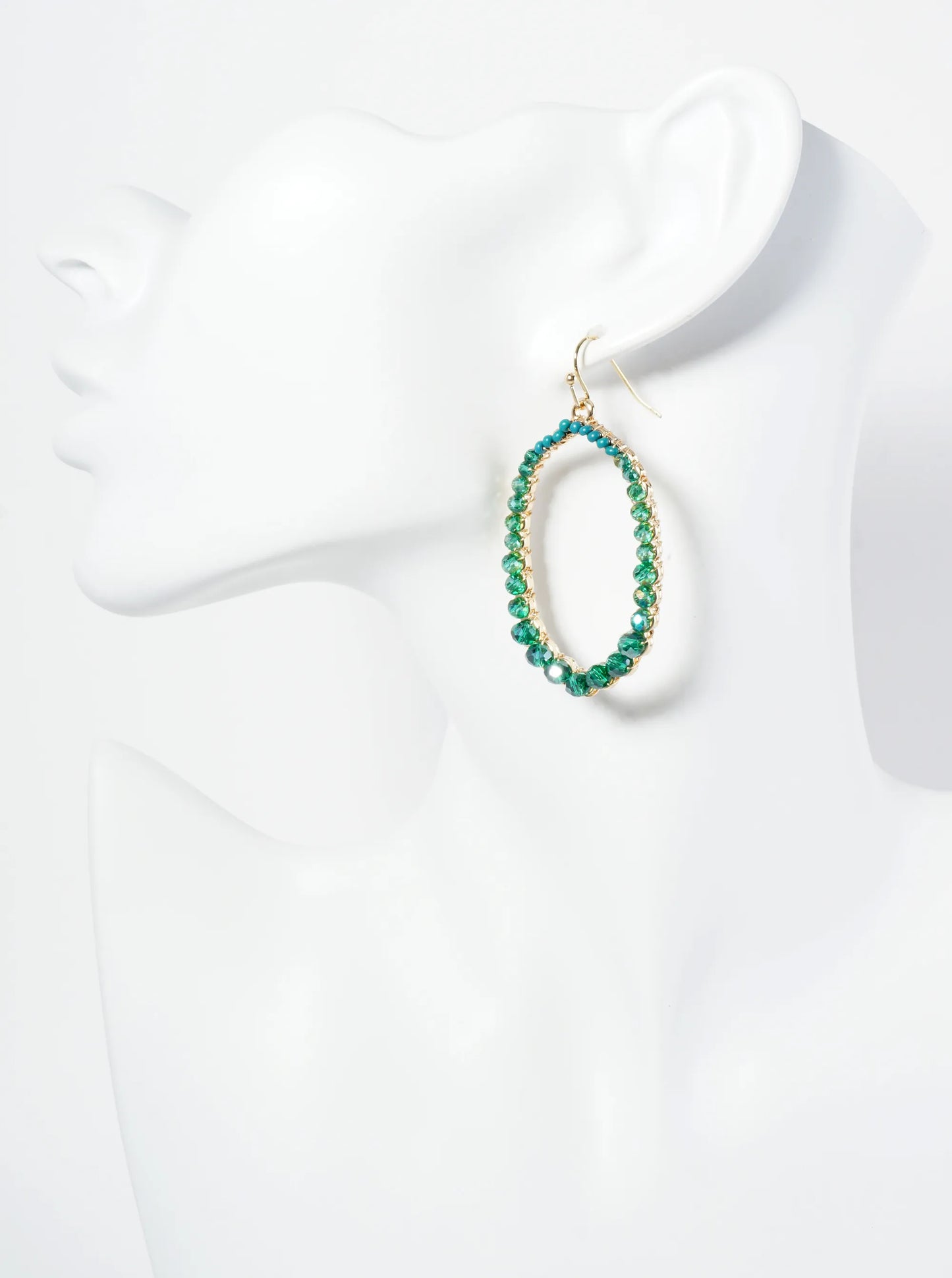 Graduated Glass Beaded Long Hexagon Dangle Drop Earrings