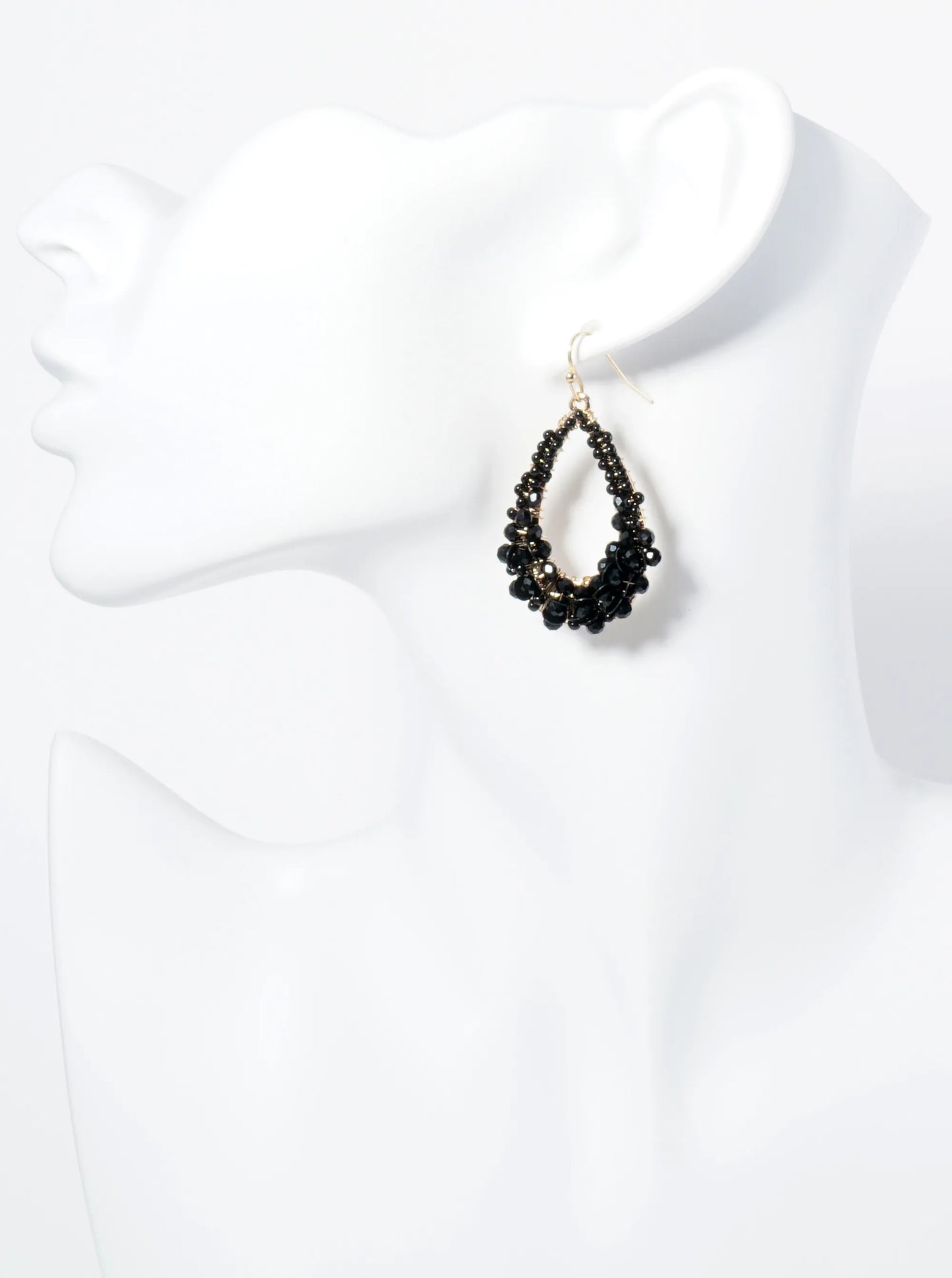 Graduated Glass Beads Wire Wrapped Teardrop Dangle Earrings