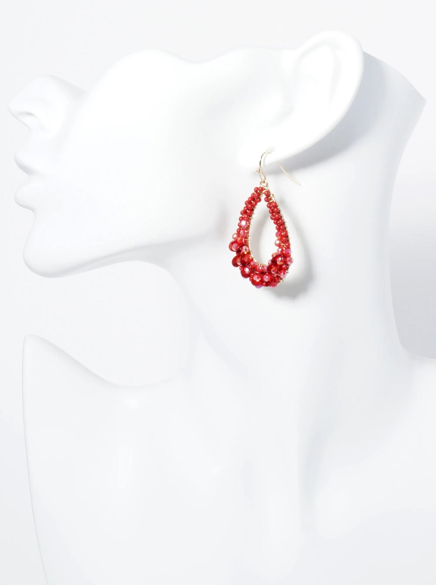 Graduated Glass Beads Wire Wrapped Teardrop Dangle Earrings