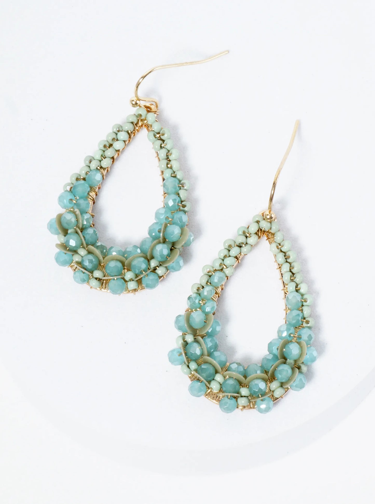 Graduated Glass Beads Wire Wrapped Teardrop Dangle Earrings