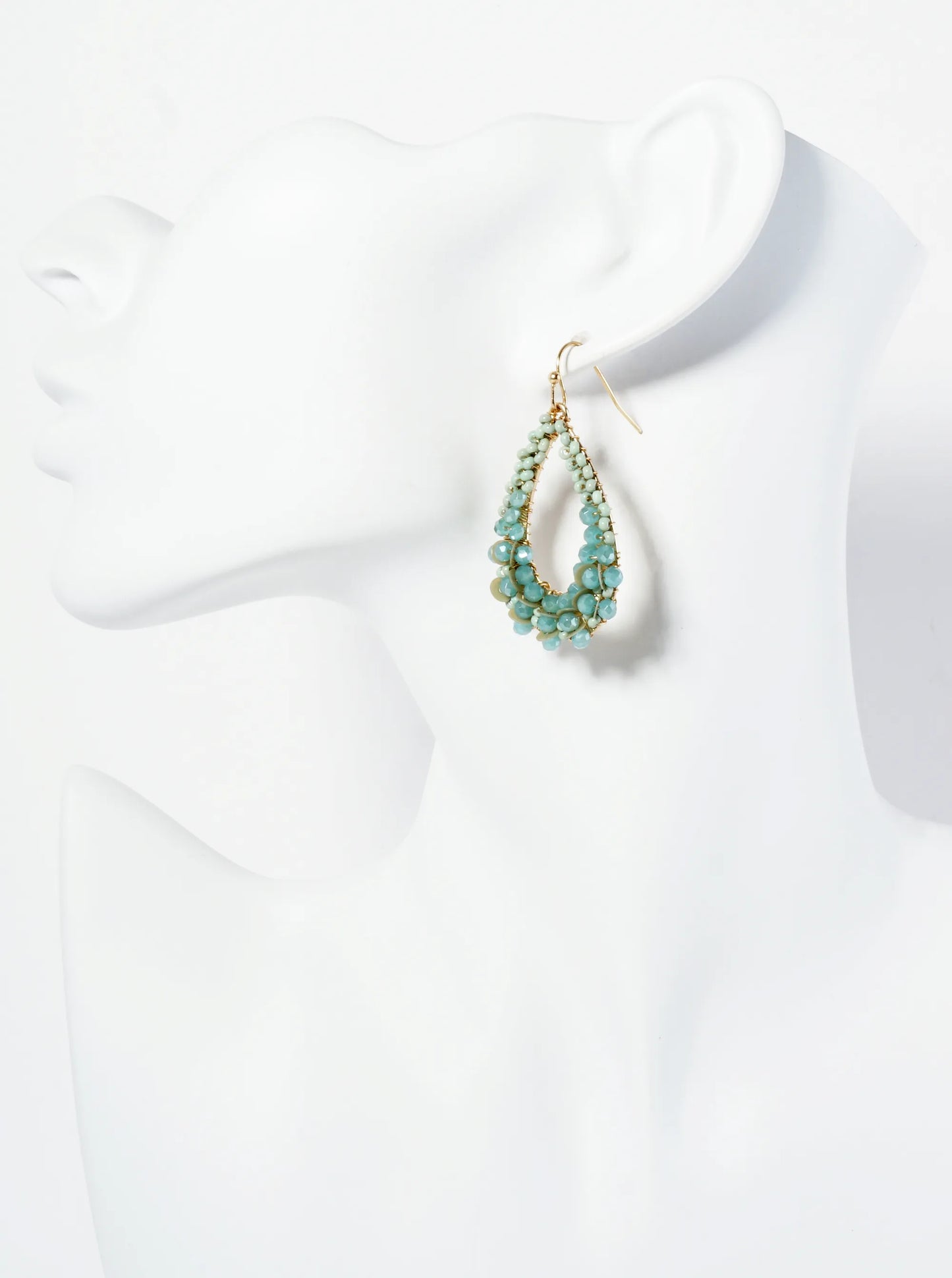 Graduated Glass Beads Wire Wrapped Teardrop Dangle Earrings