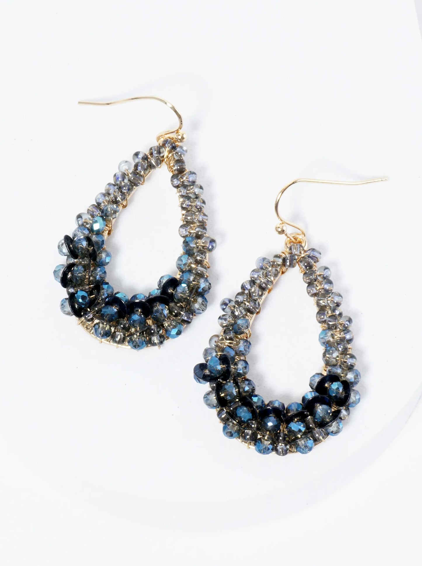 Graduated Glass Beads Wire Wrapped Teardrop Dangle Earrings