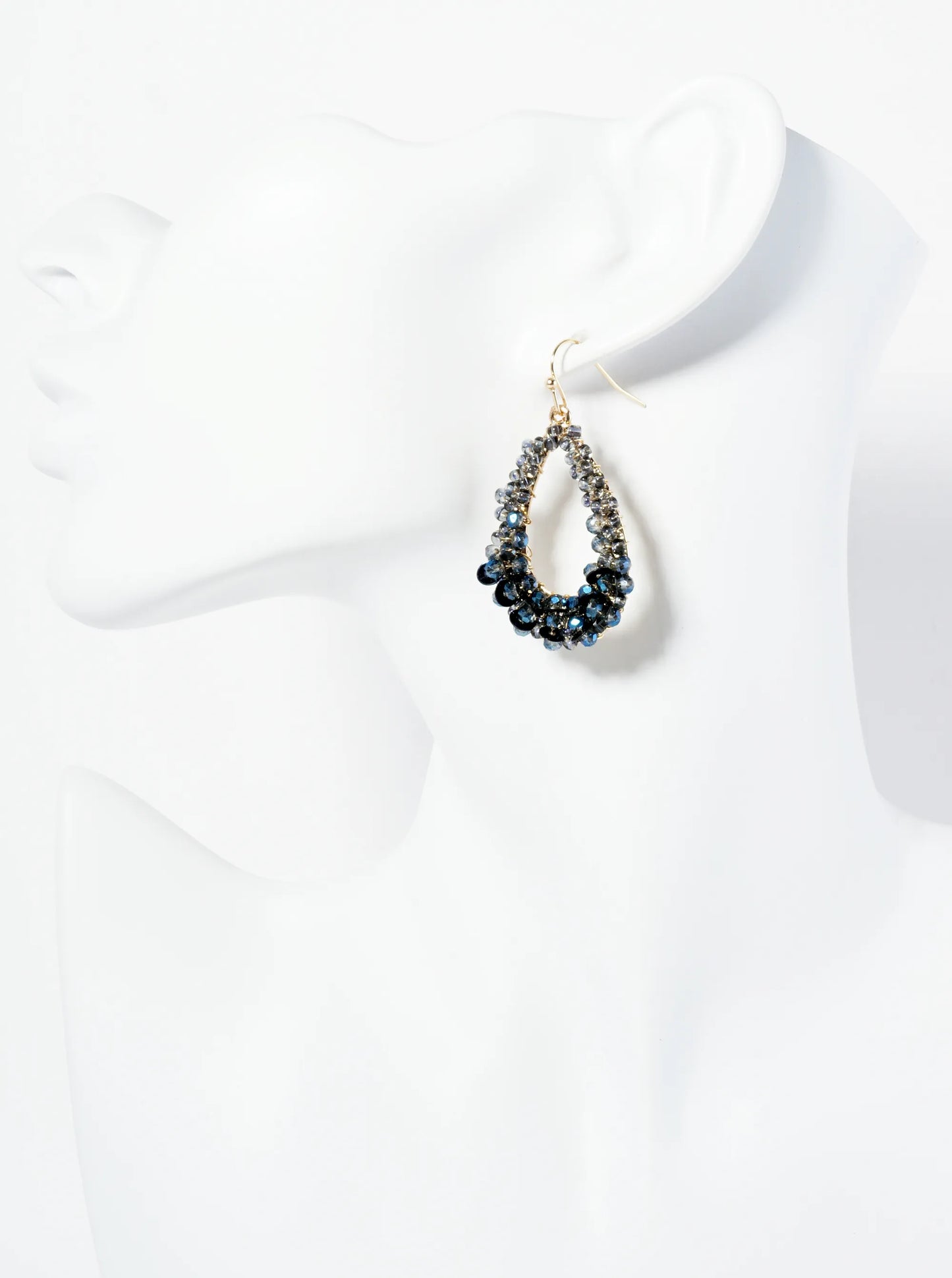Graduated Glass Beads Wire Wrapped Teardrop Dangle Earrings