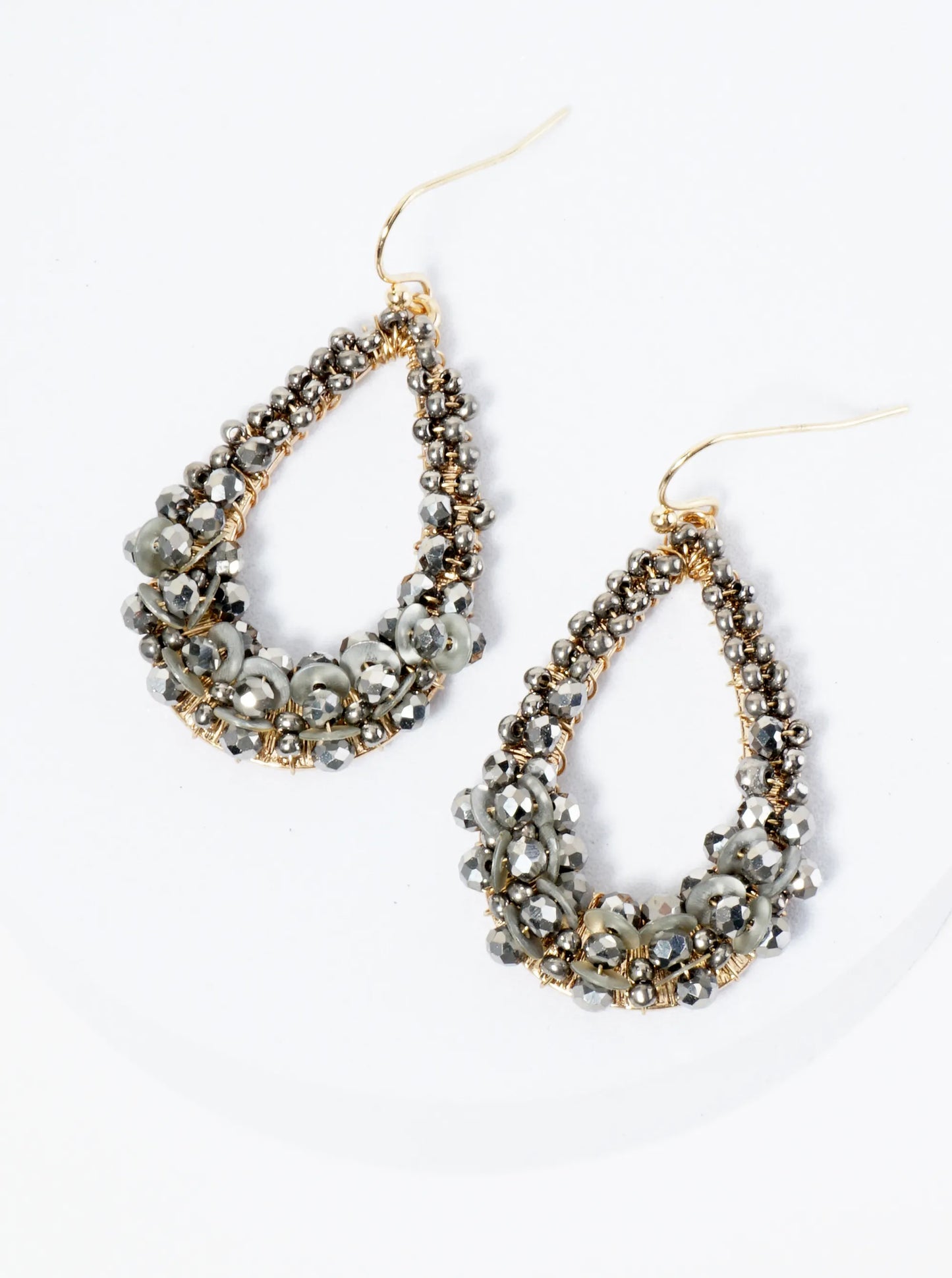 Graduated Glass Beads Wire Wrapped Teardrop Dangle Earrings