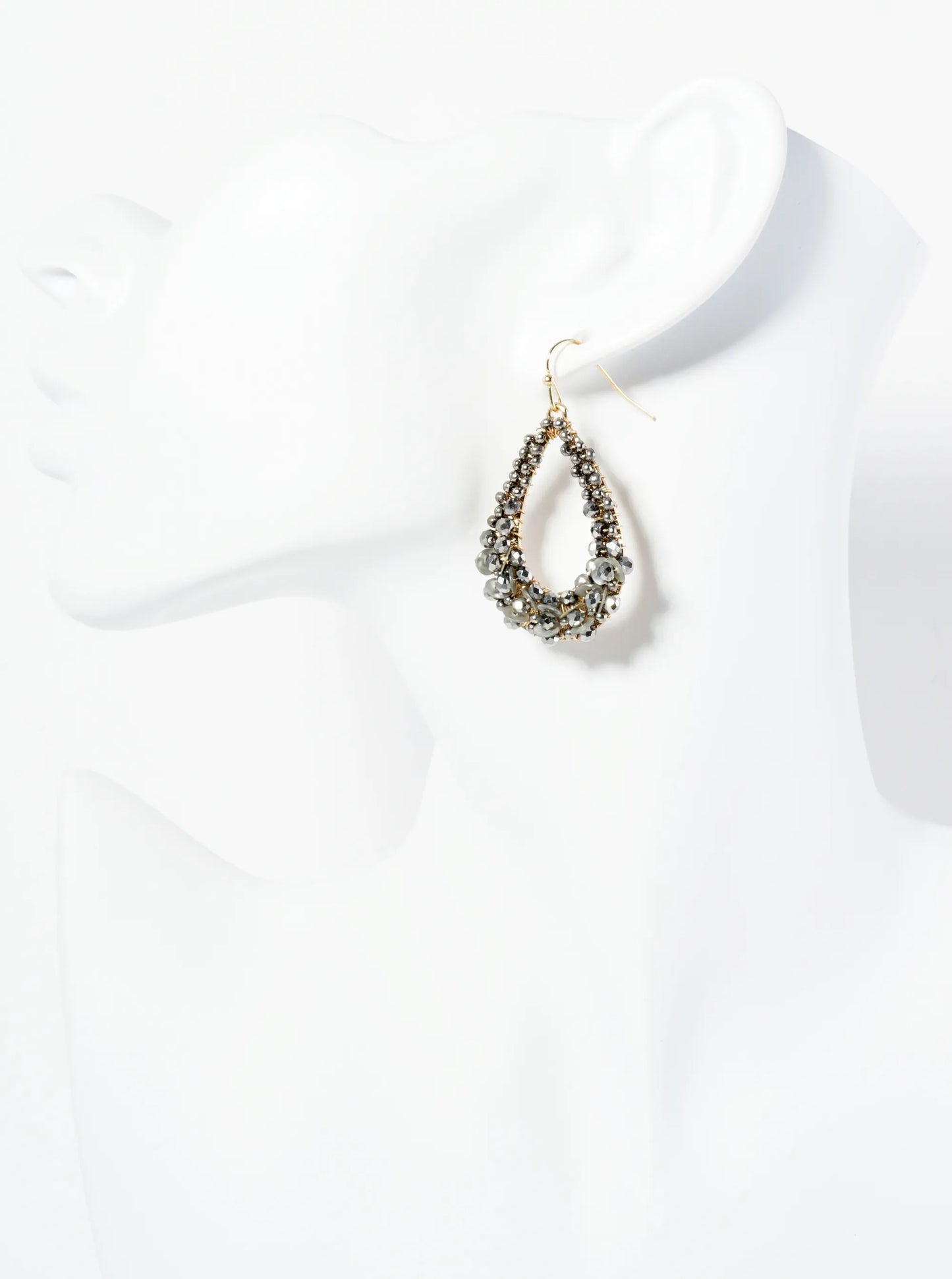 Graduated Glass Beads Wire Wrapped Teardrop Dangle Earrings