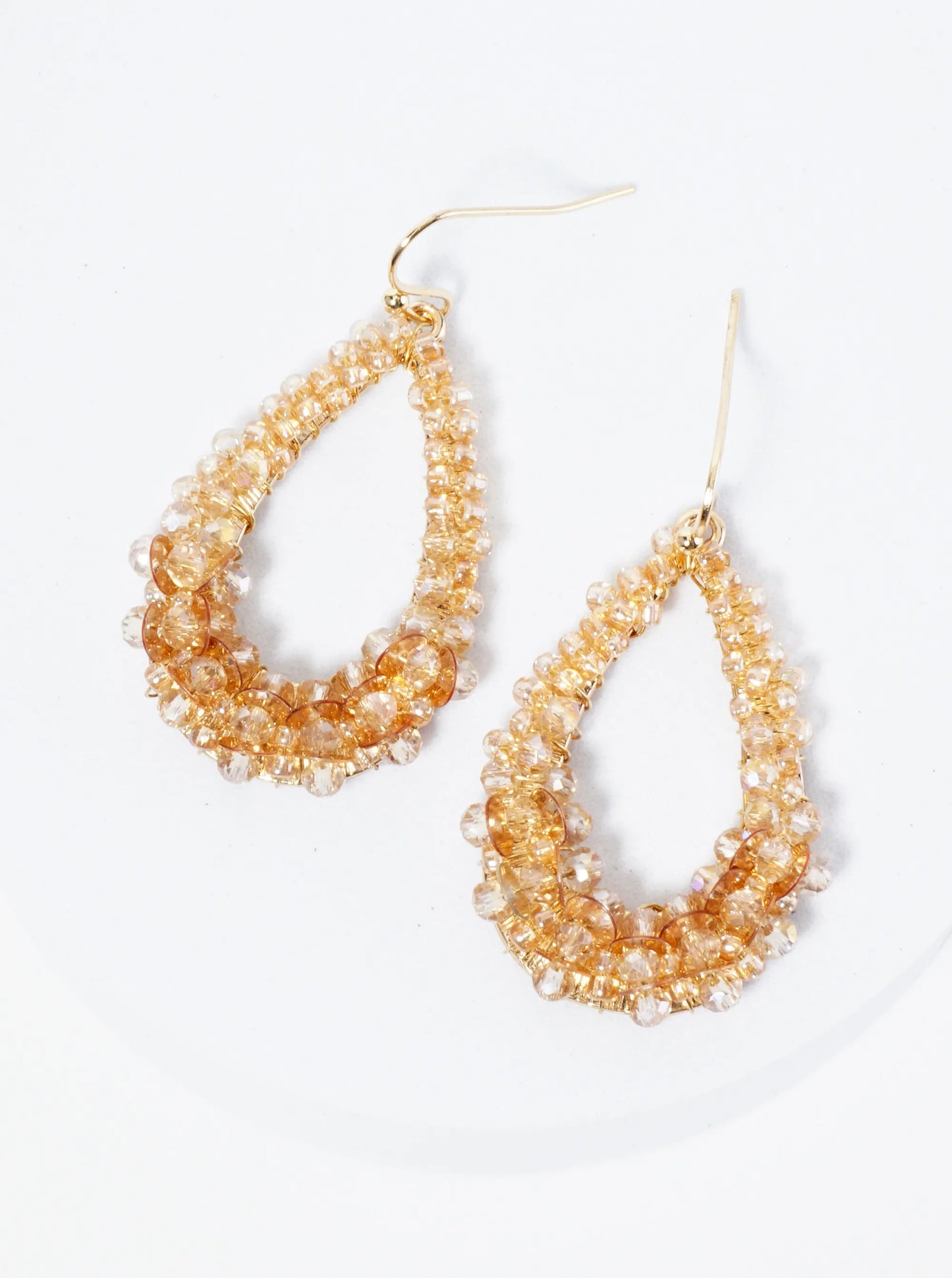 Graduated Glass Beads Wire Wrapped Teardrop Dangle Earrings