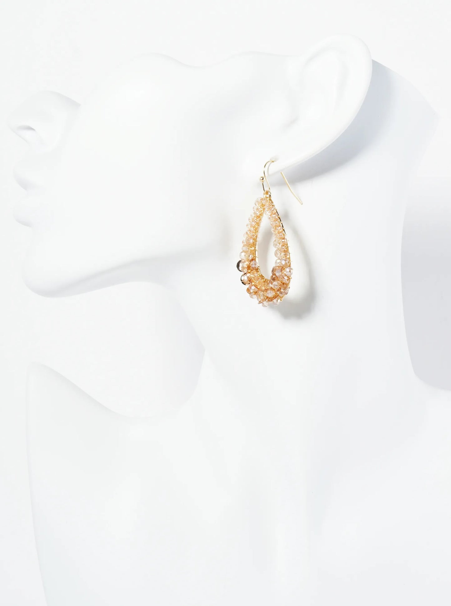 Graduated Glass Beads Wire Wrapped Teardrop Dangle Earrings