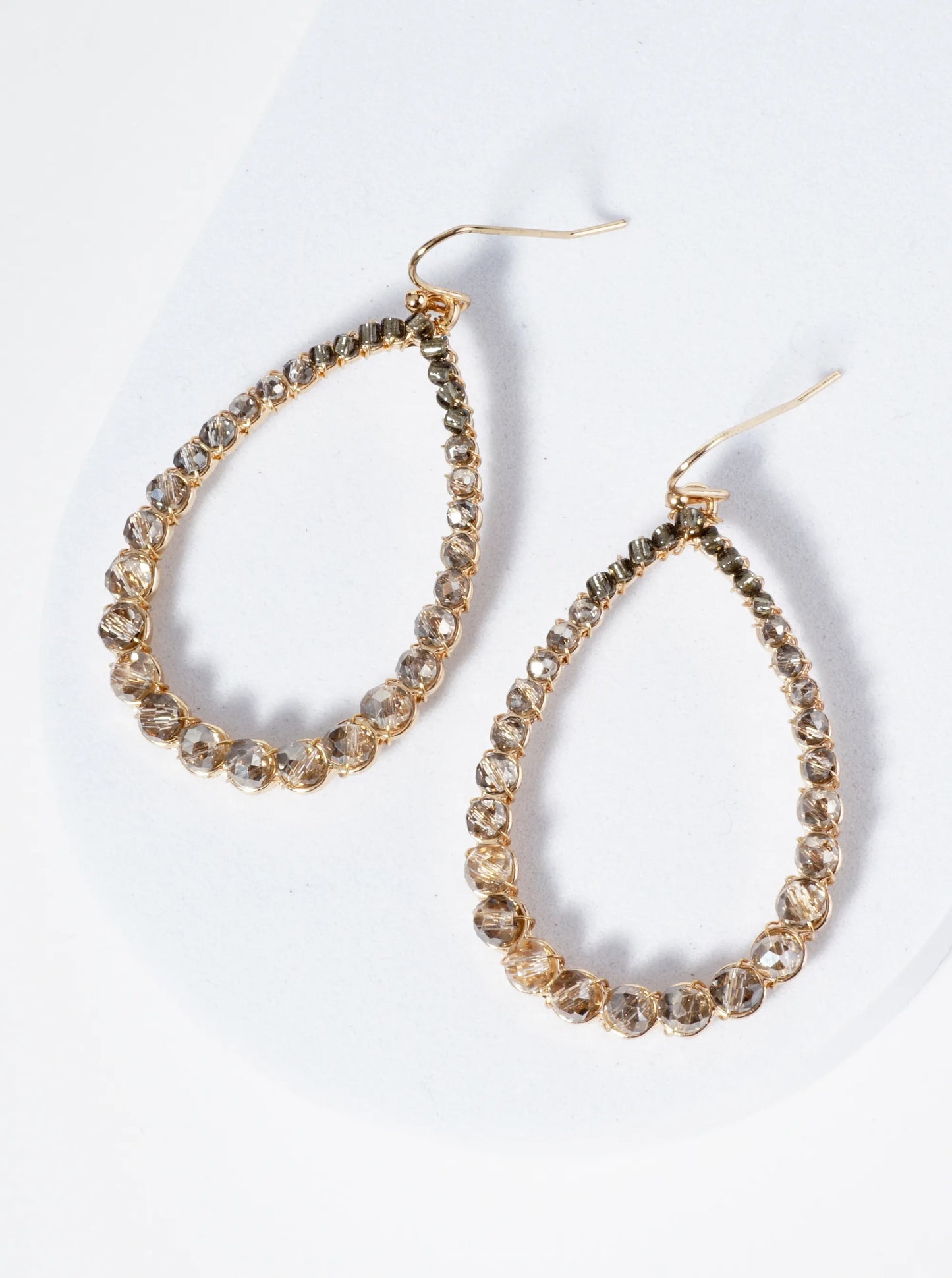 Graduated Glass Beads Wire Wrapped Teardrop Earrings