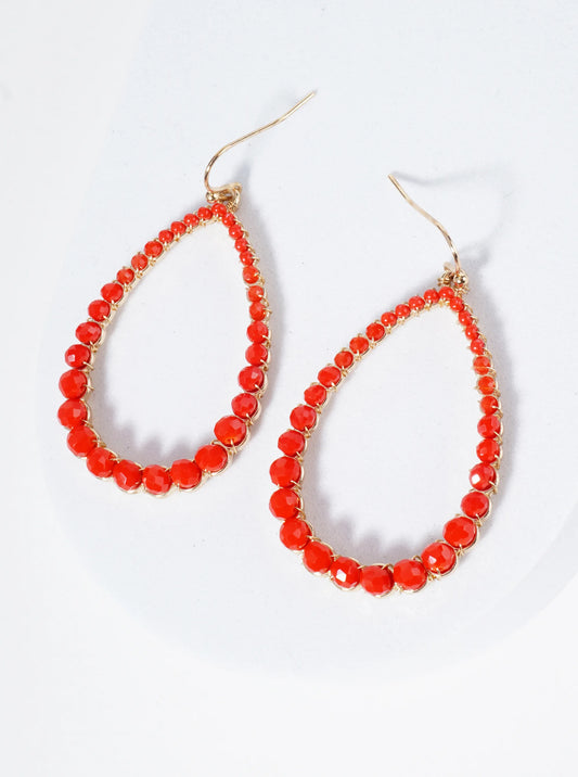 Graduated Glass Beads Wire Wrapped Teardrop Earrings