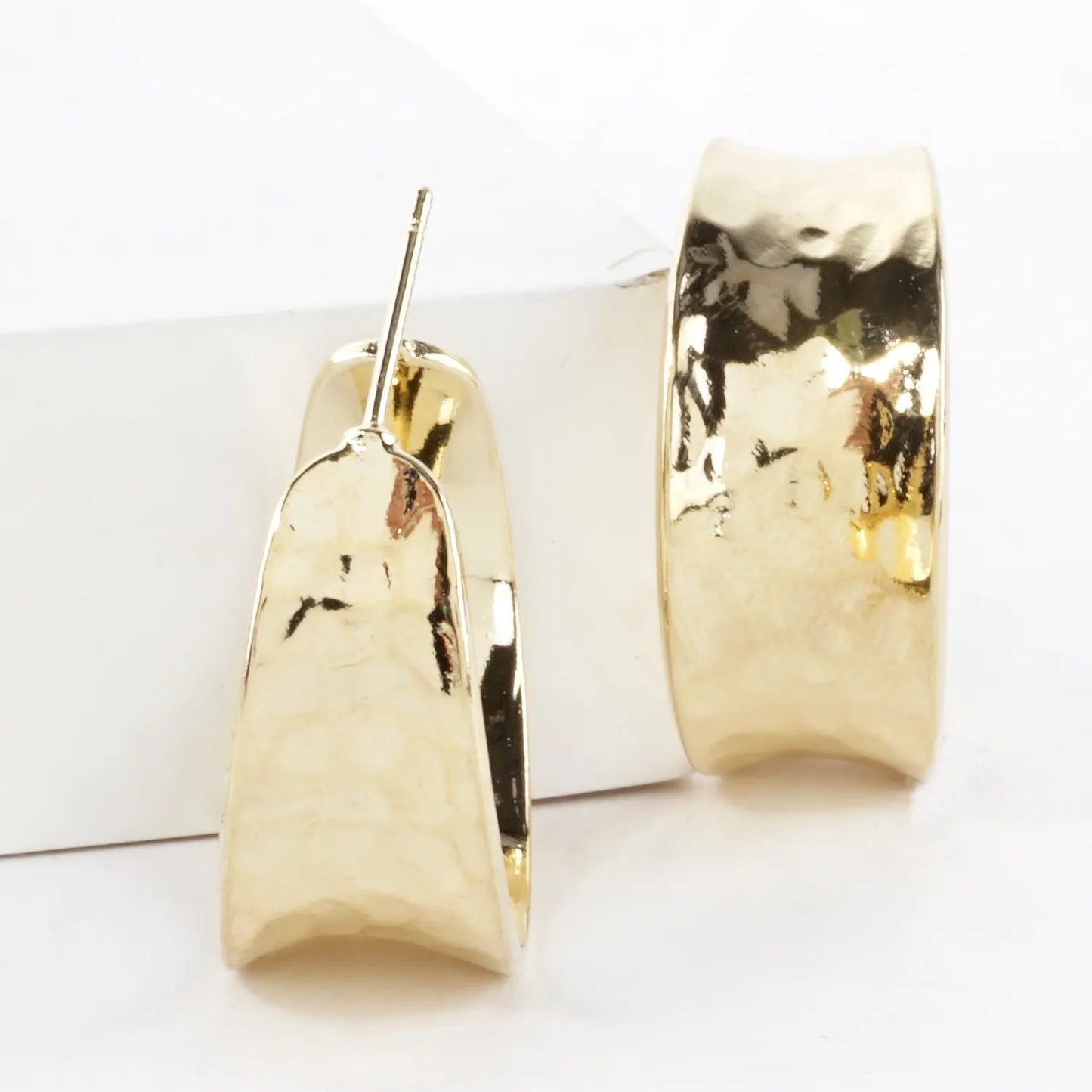 Graduated Hammered Brass Hoop Earrings