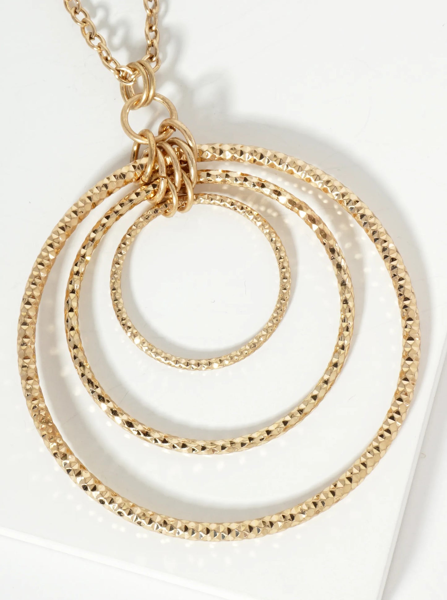Graduated Sparkling Textured Circle Pendant 30 Inch Long Necklace