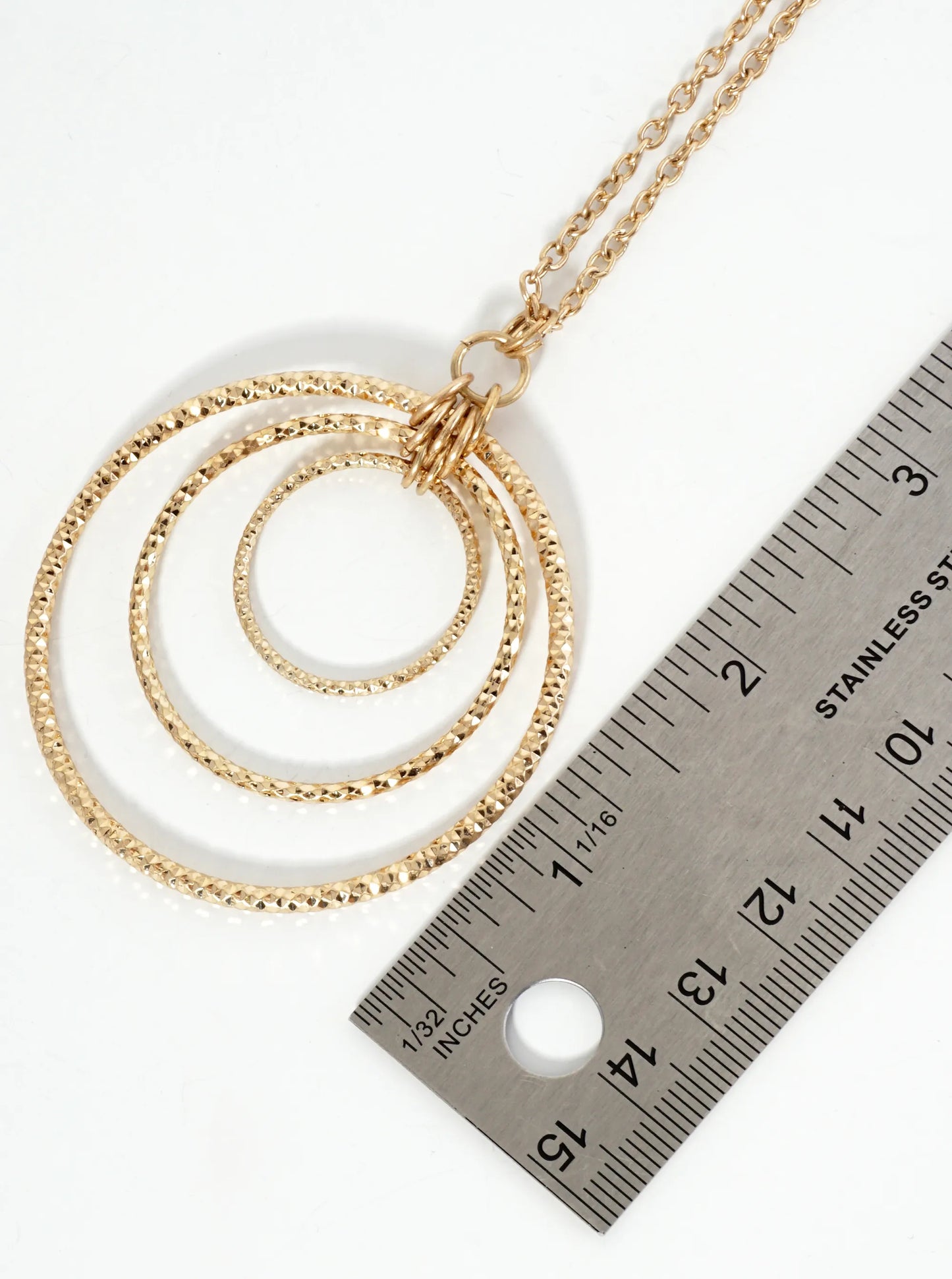 Graduated Sparkling Textured Circle Pendant 30 Inch Long Necklace