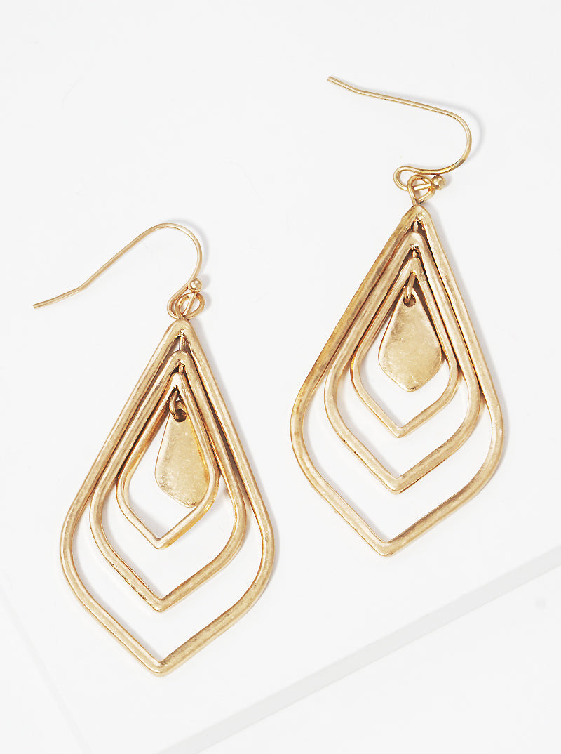 Graduated Teardrop Metal Fish Hook Dangle Drop Earrings