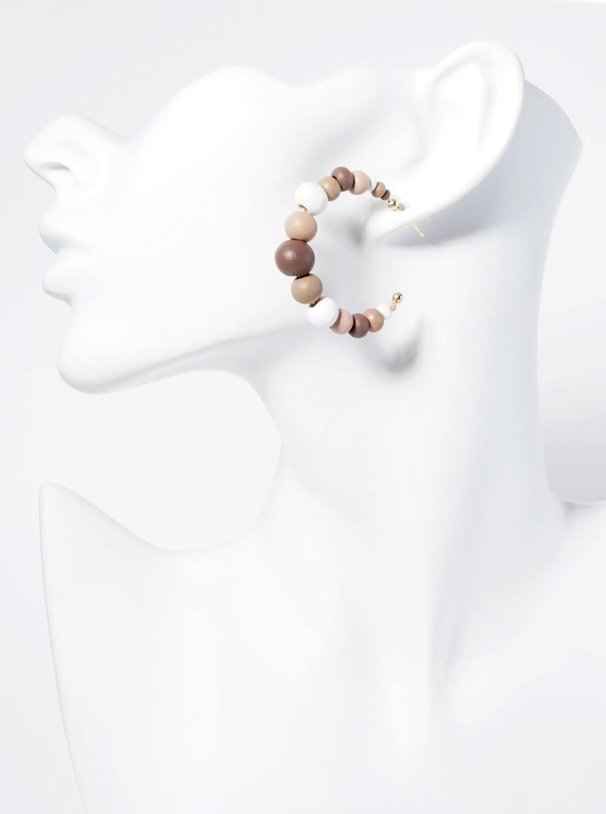 Graduated Wood Beaded Lightweight 40mm Open Hoop Earrings