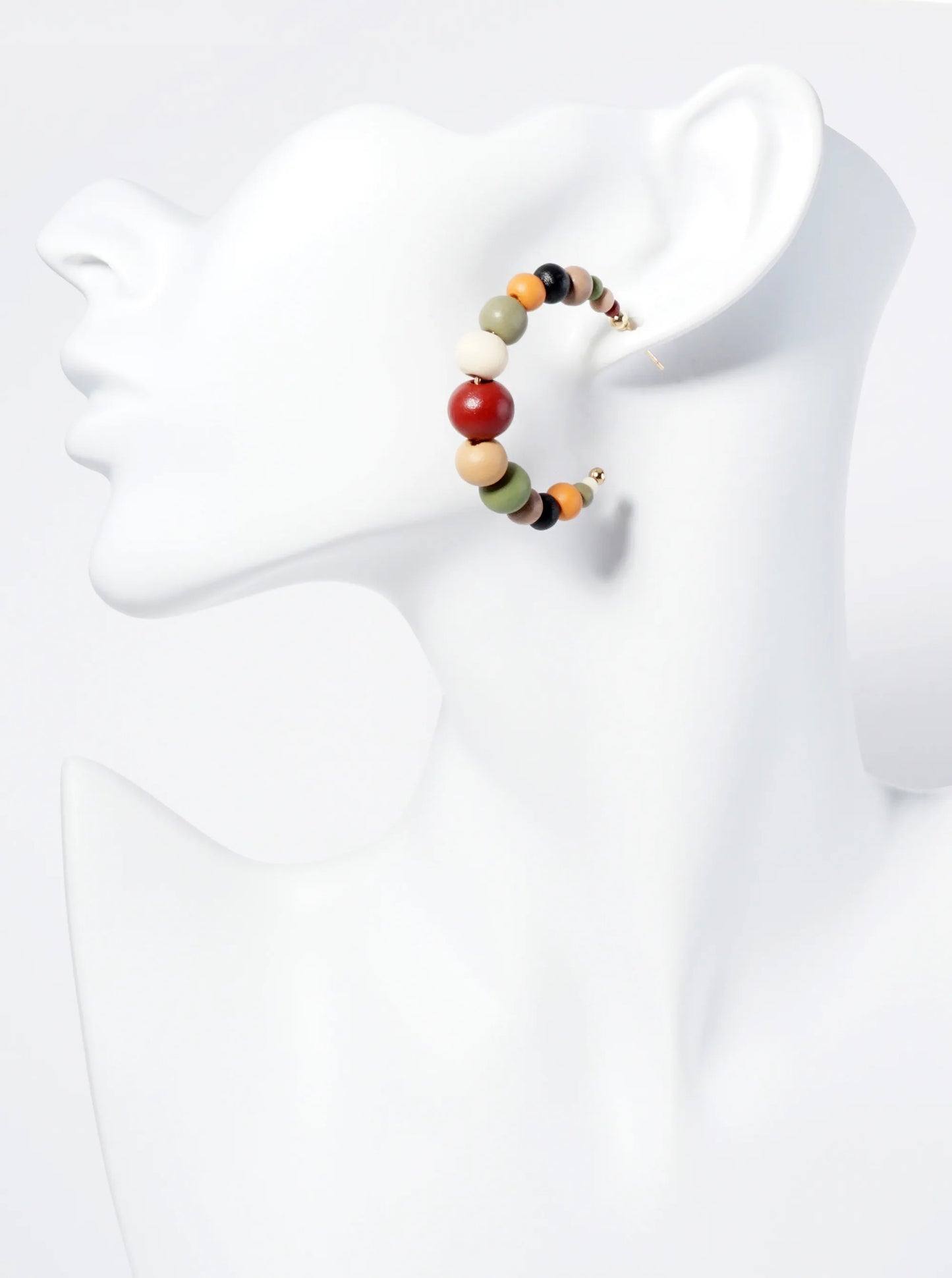 Graduated Wood Beaded Lightweight 40mm Open Hoop Earrings