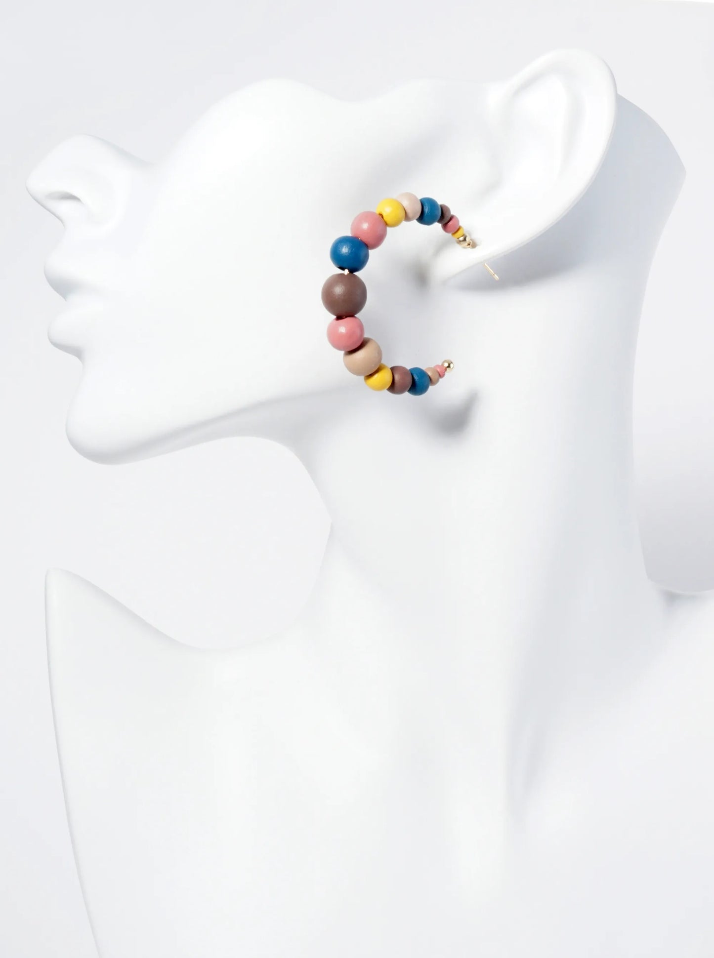 Graduated Wood Beaded Lightweight 40mm Open Hoop Earrings