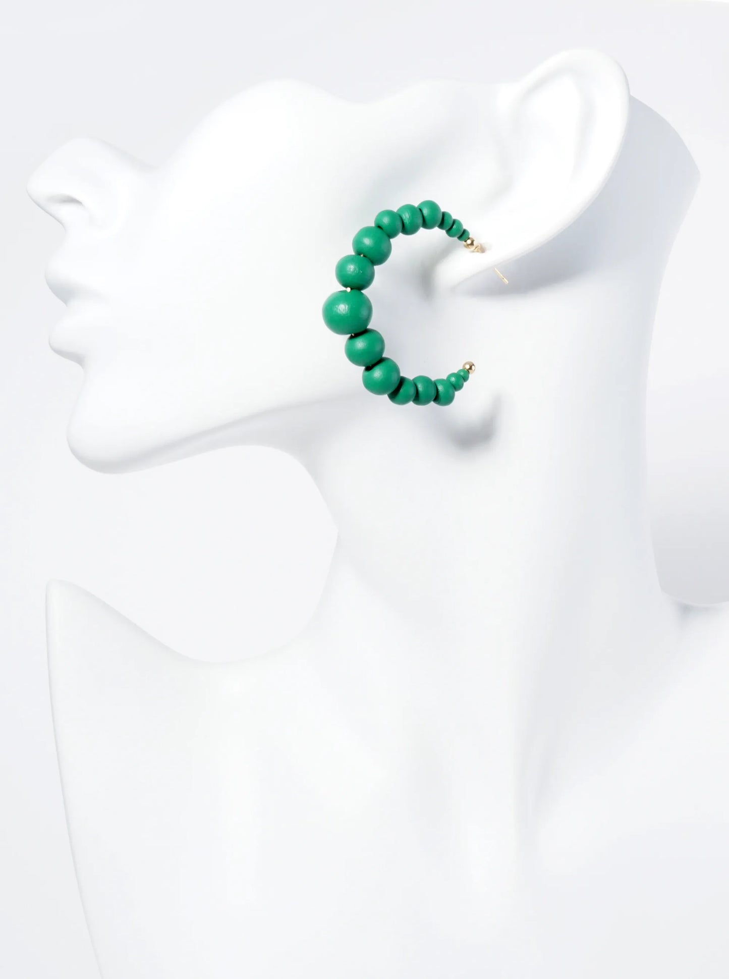 Graduated Wood Beaded Lightweight 40mm Open Hoop Earrings
