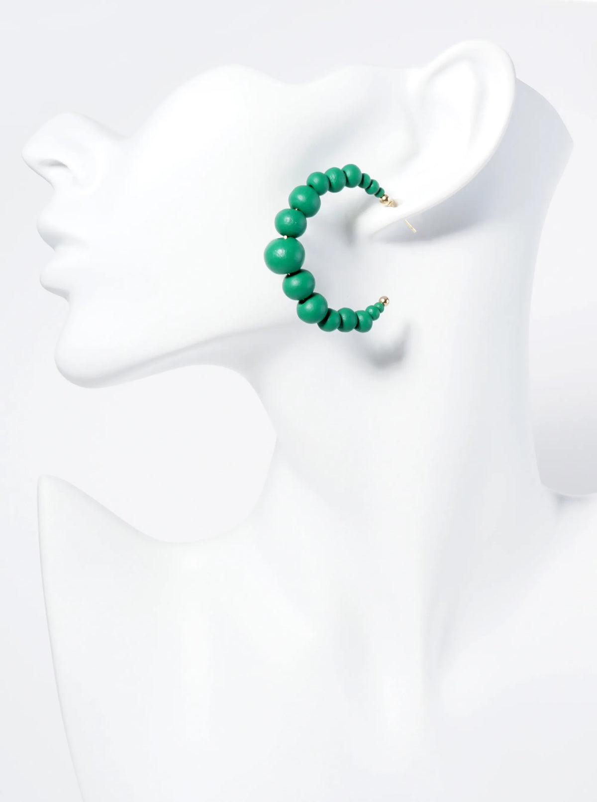 Graduated Wood Beaded Lightweight 40mm Open Hoop Earrings