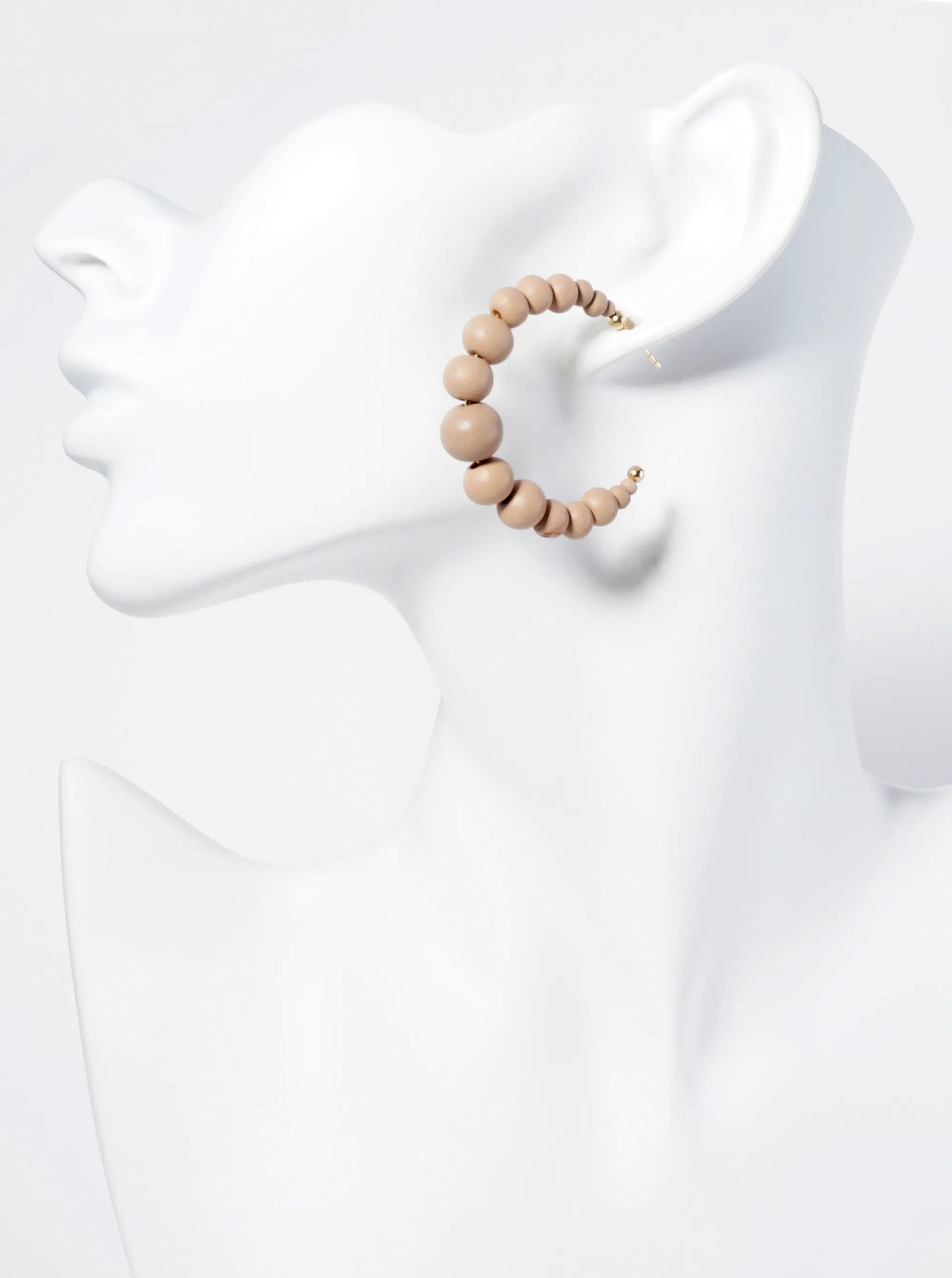 Graduated Wood Beaded Lightweight 40mm Open Hoop Earrings