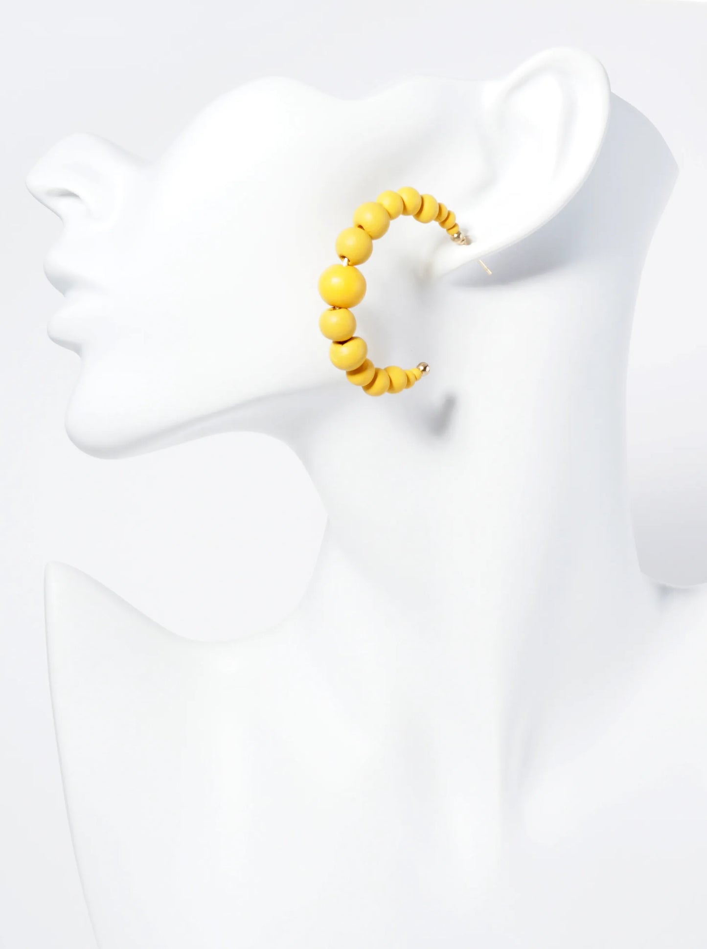 Graduated Wood Beaded Lightweight 40mm Open Hoop Earrings