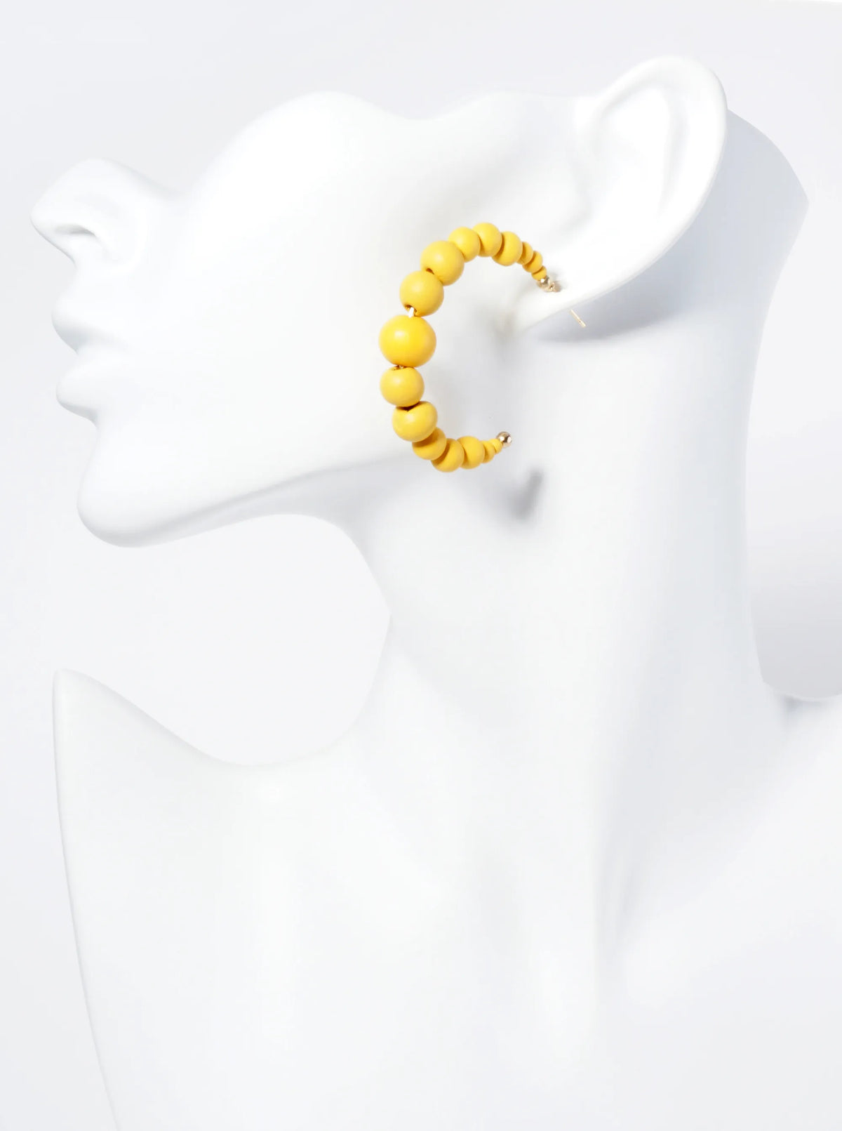 Graduated Wood Beaded Lightweight 40mm Open Hoop Earrings