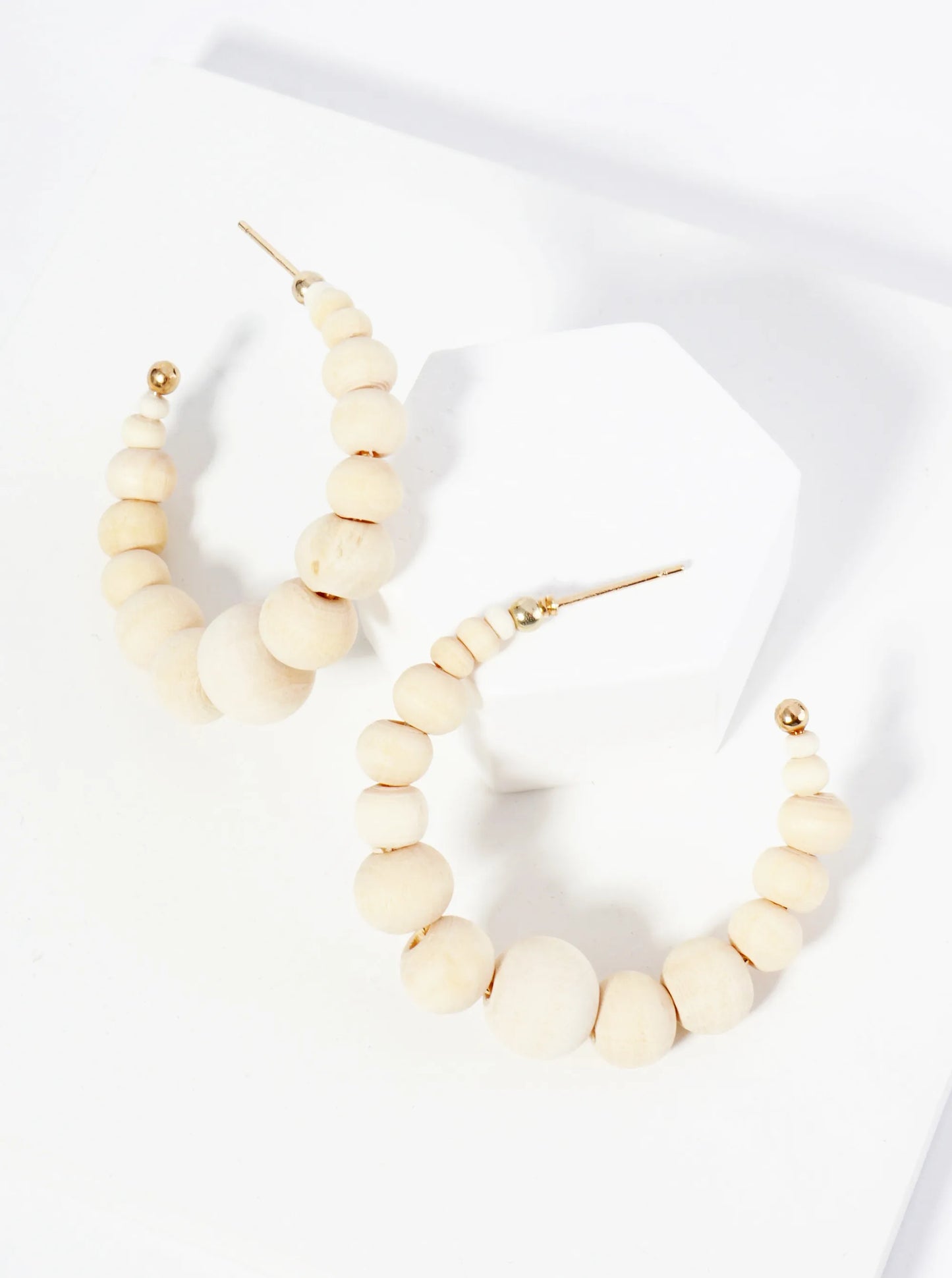 Graduated Wood Beaded Lightweight 40mm Open Hoop Earrings