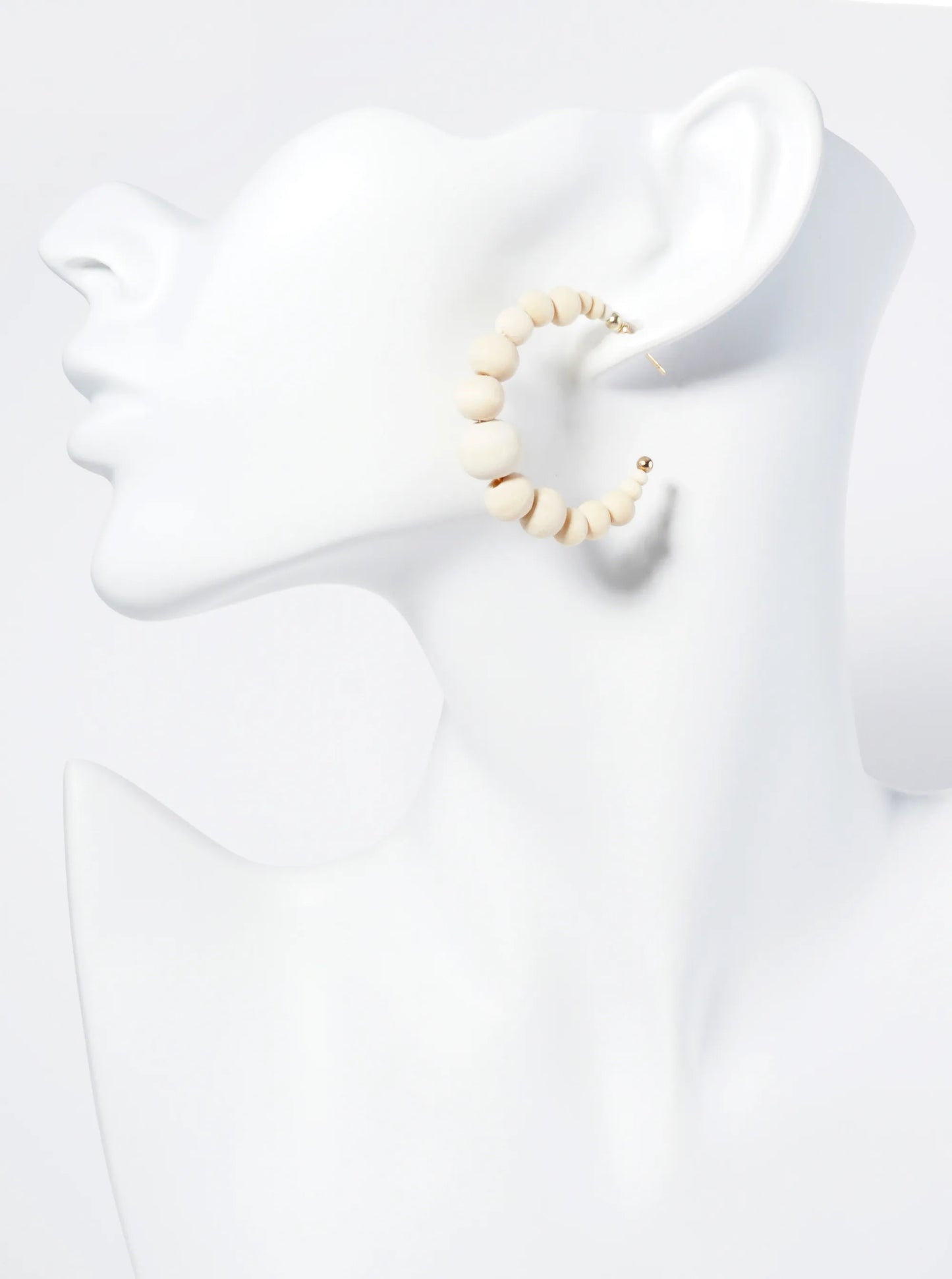 Graduated Wood Beaded Lightweight 40mm Open Hoop Earrings
