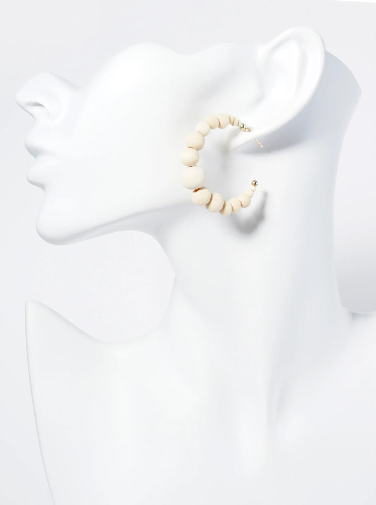 Graduated Wood Beaded Lightweight 40mm Open Hoop Earrings