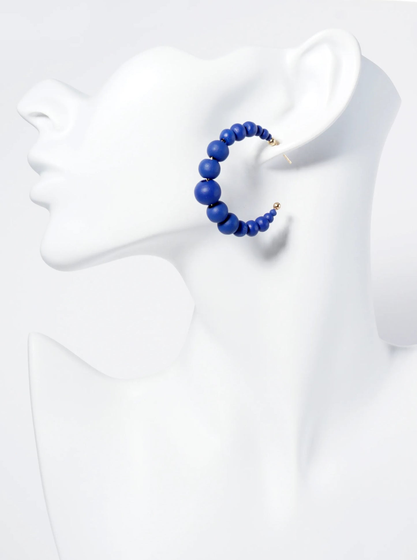 Graduated Wood Beaded Lightweight 40mm Open Hoop Earrings