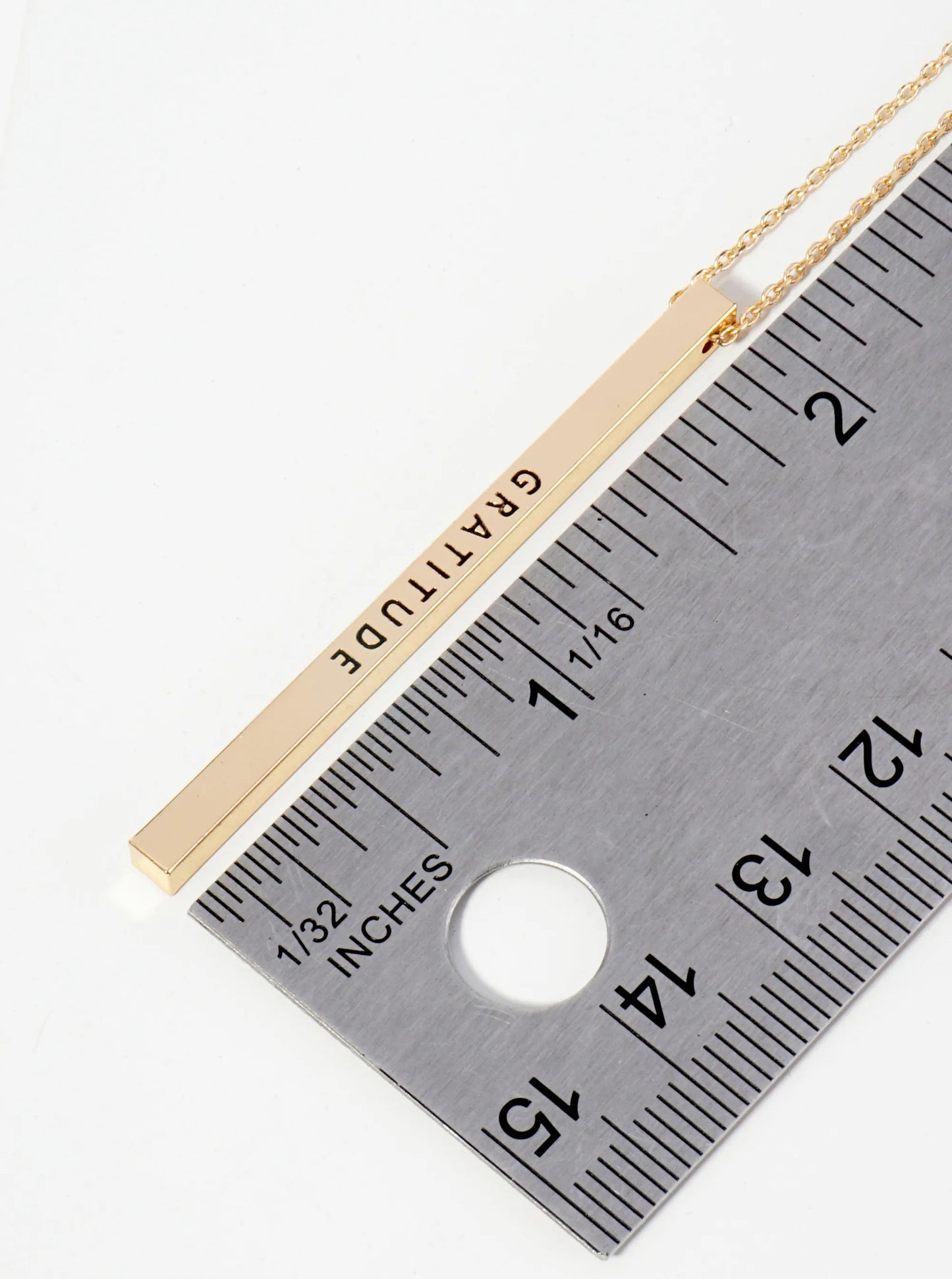 Gratitude Engraved Vertical Bar Pendant Inspirational Necklace