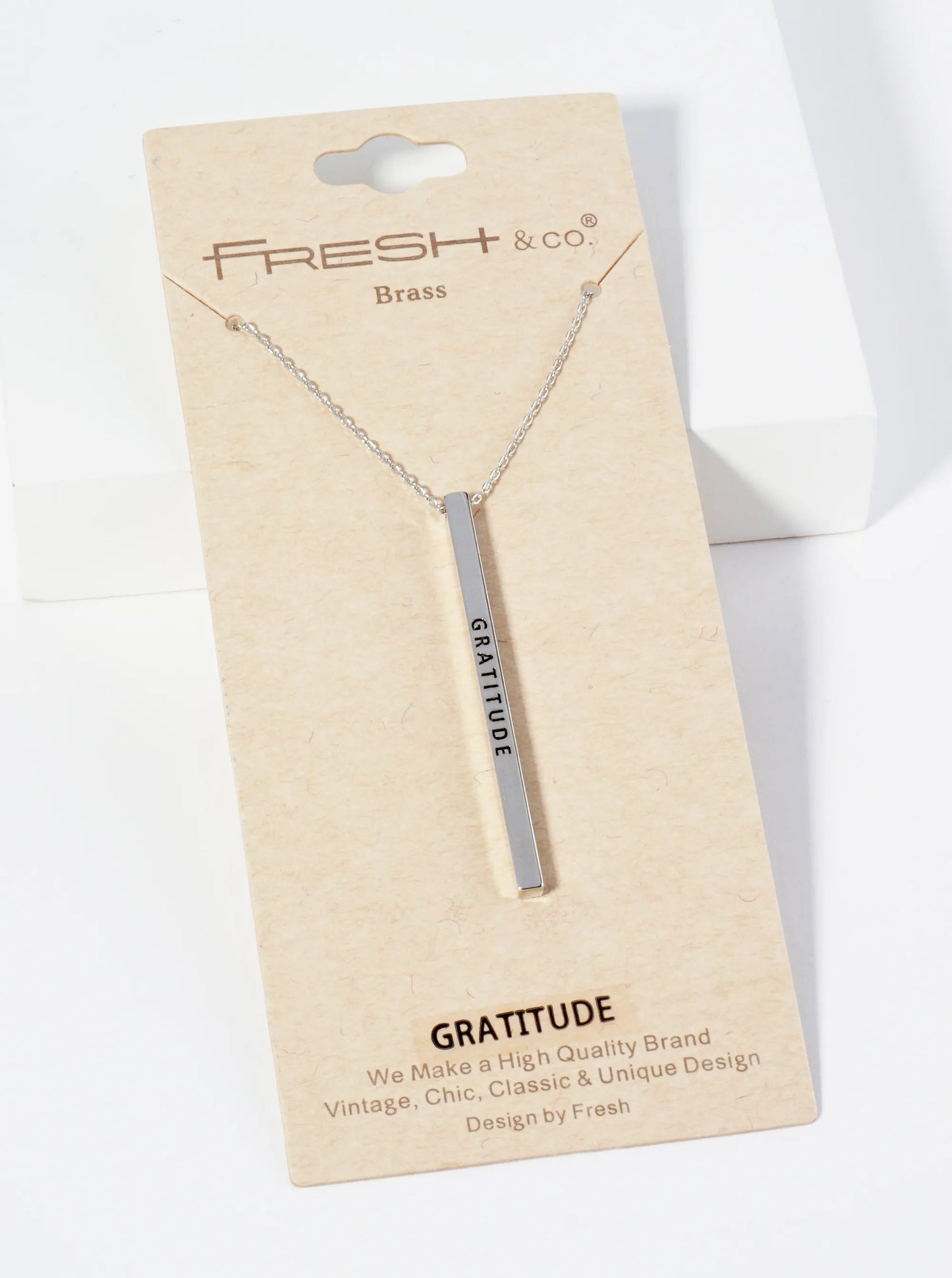 Gratitude Engraved Vertical Bar Pendant Inspirational Necklace