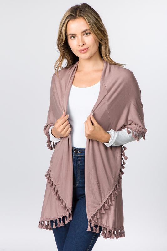 HALF COTTON HALF POLYESTER SOLID COLOR VEST W TESSEL SCARF