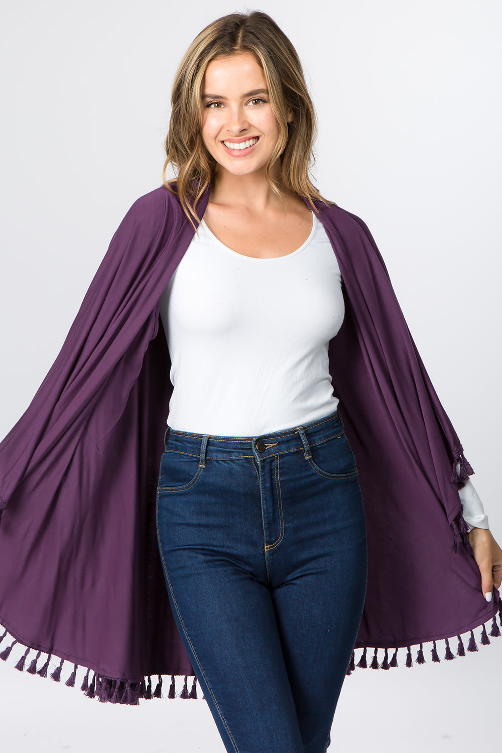 HALF COTTON HALF POLYESTER SOLID COLOR VEST W TESSEL SCARF